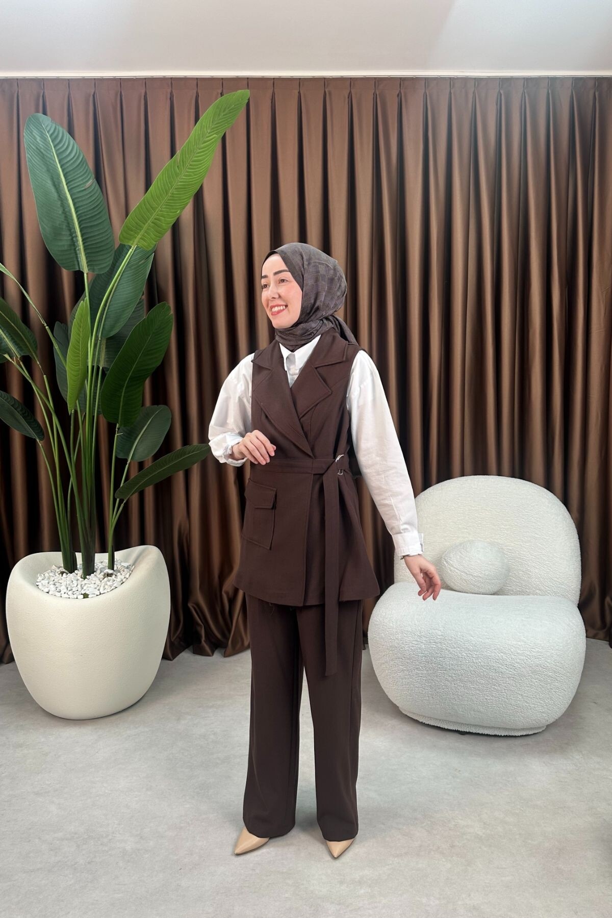 GOFRE YELEKLİ TAKIM 3043 KAHVE