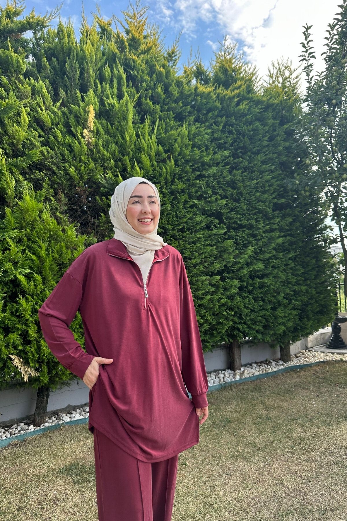 İNCİ MODEL FERMUARLI OYSHO TAKIM BORDO