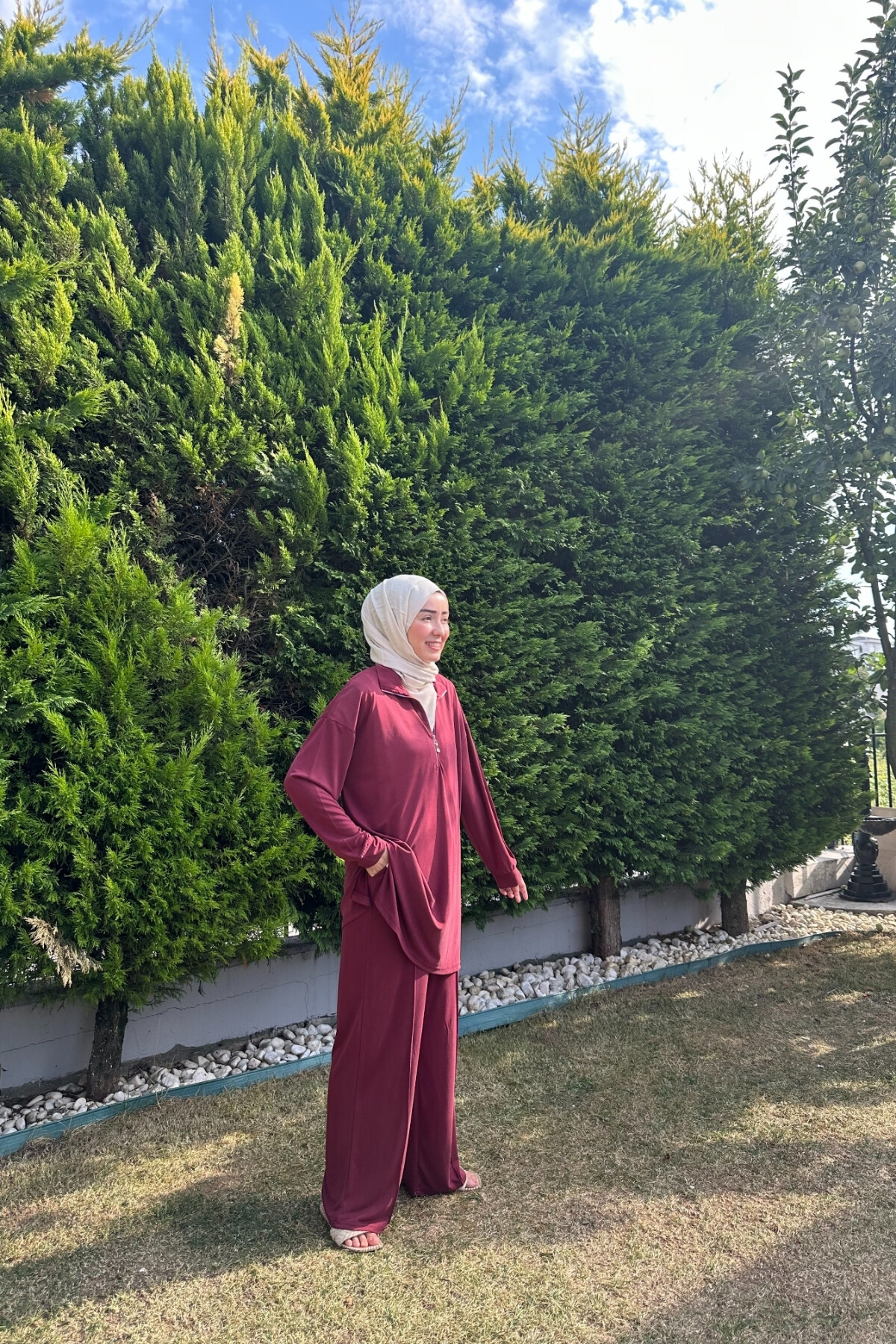 İNCİ MODEL FERMUARLI OYSHO TAKIM BORDO