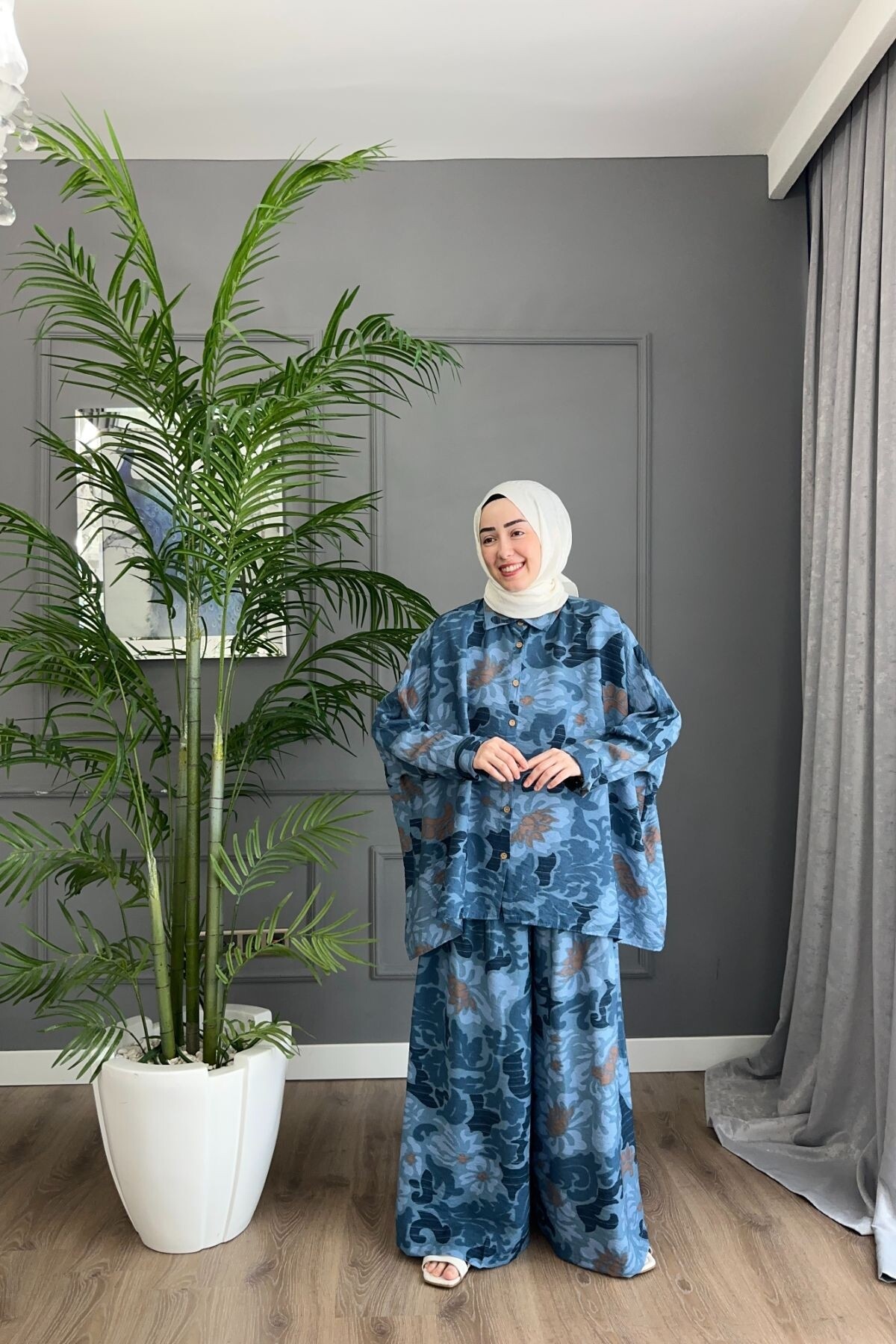 KAMUFLAJ DESEN MANGO KUMAŞ TAKIM MAVİ