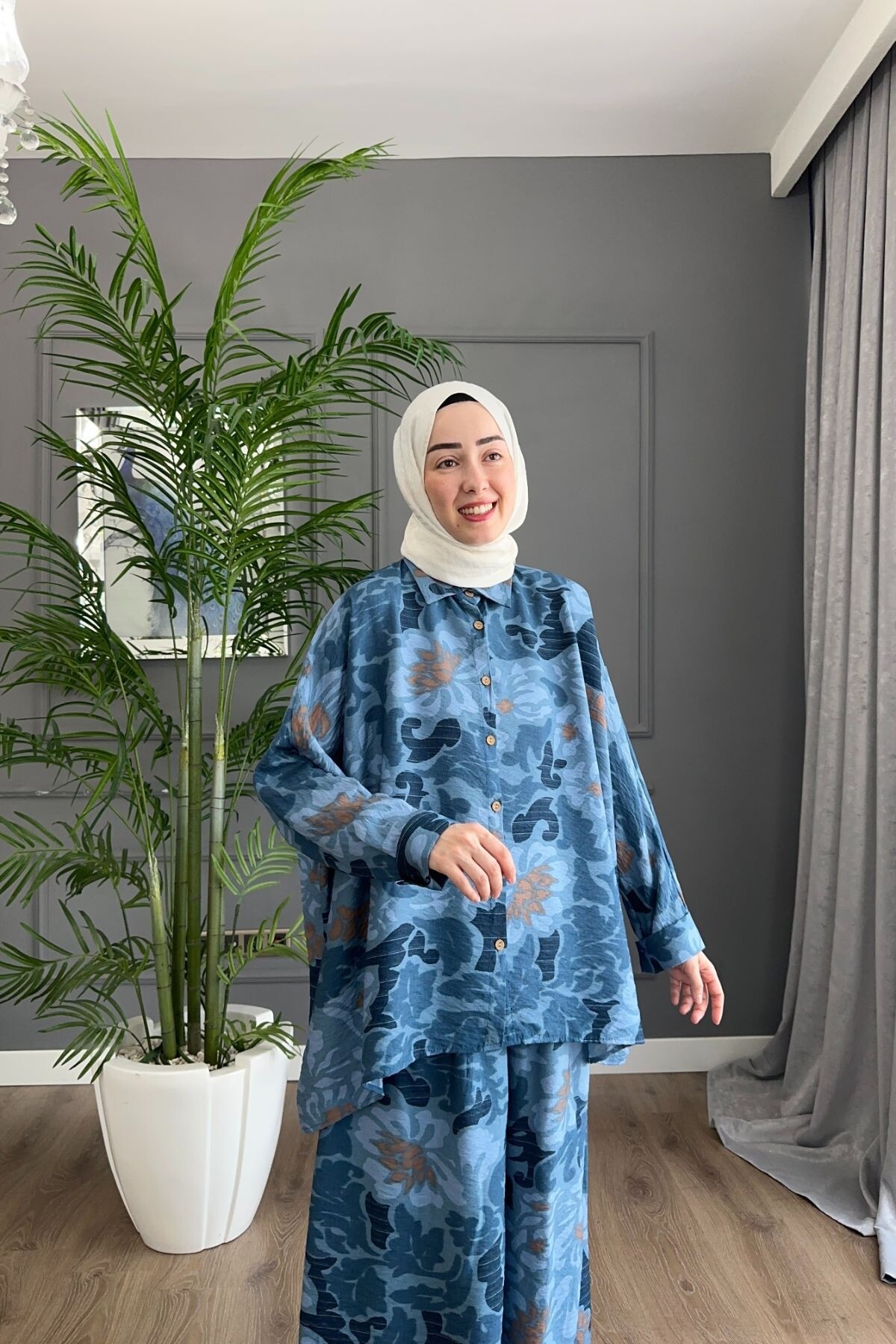 KAMUFLAJ DESEN MANGO KUMAŞ TAKIM MAVİ