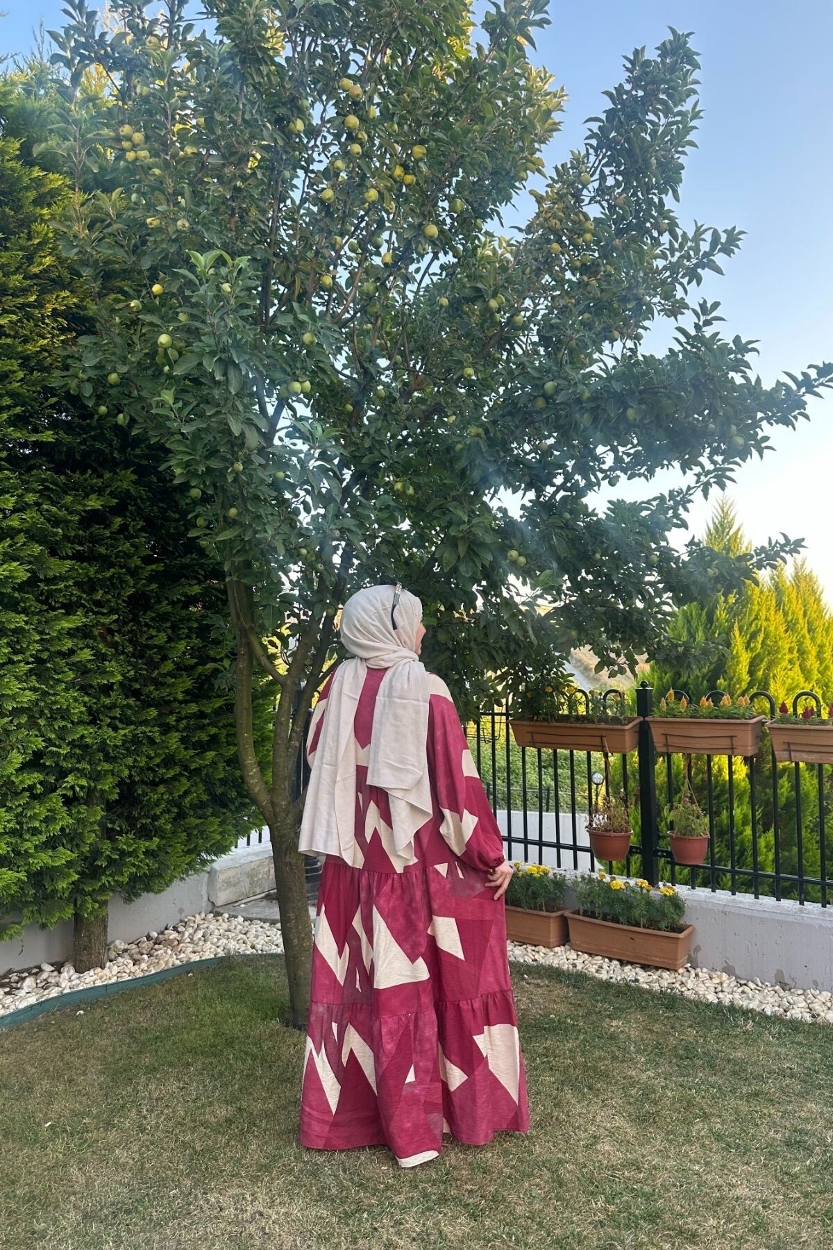 KETEN KARE MODEL ELBİSE BORDO