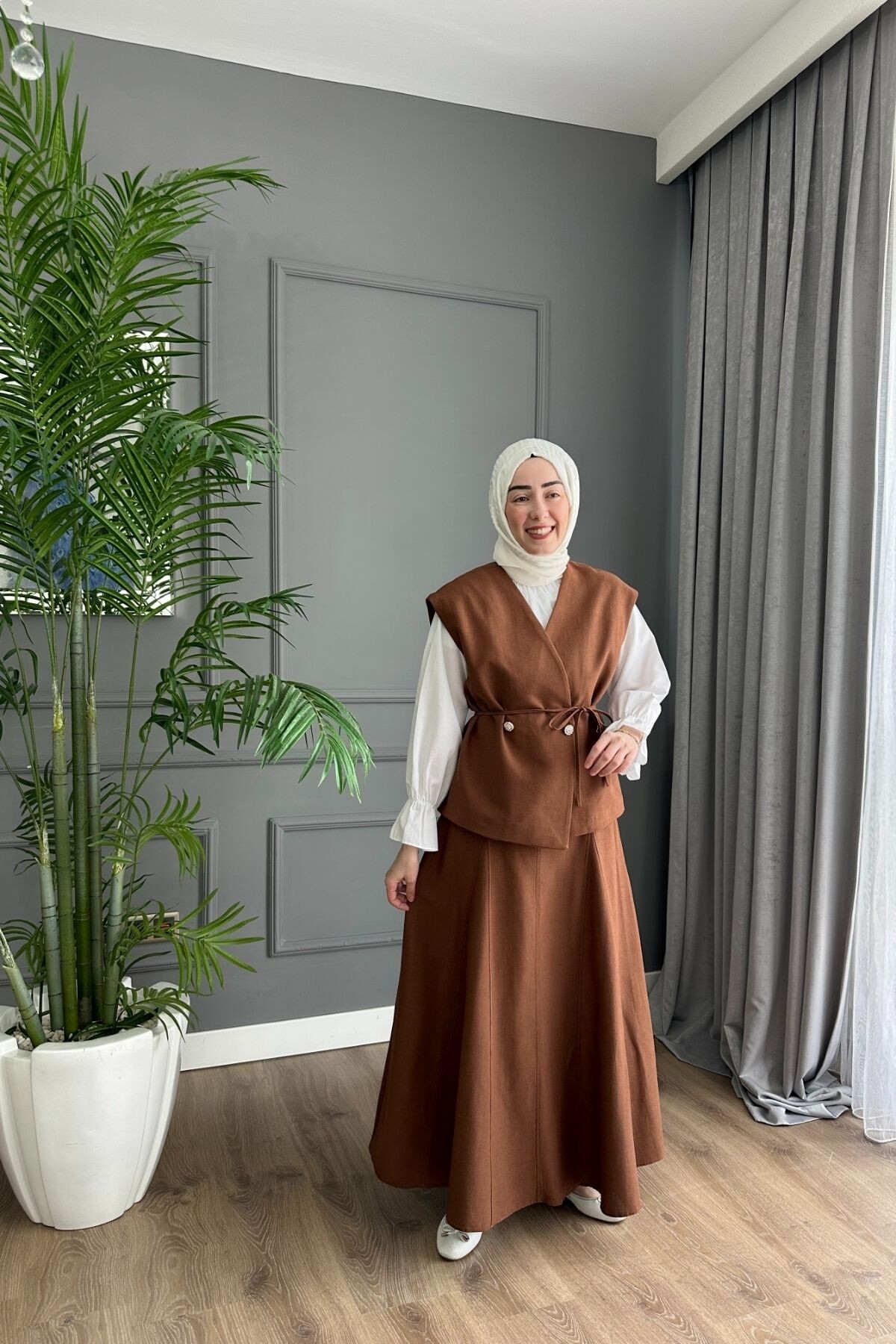 KRİSTAL YELEK TAKIM 3044 KAHVE