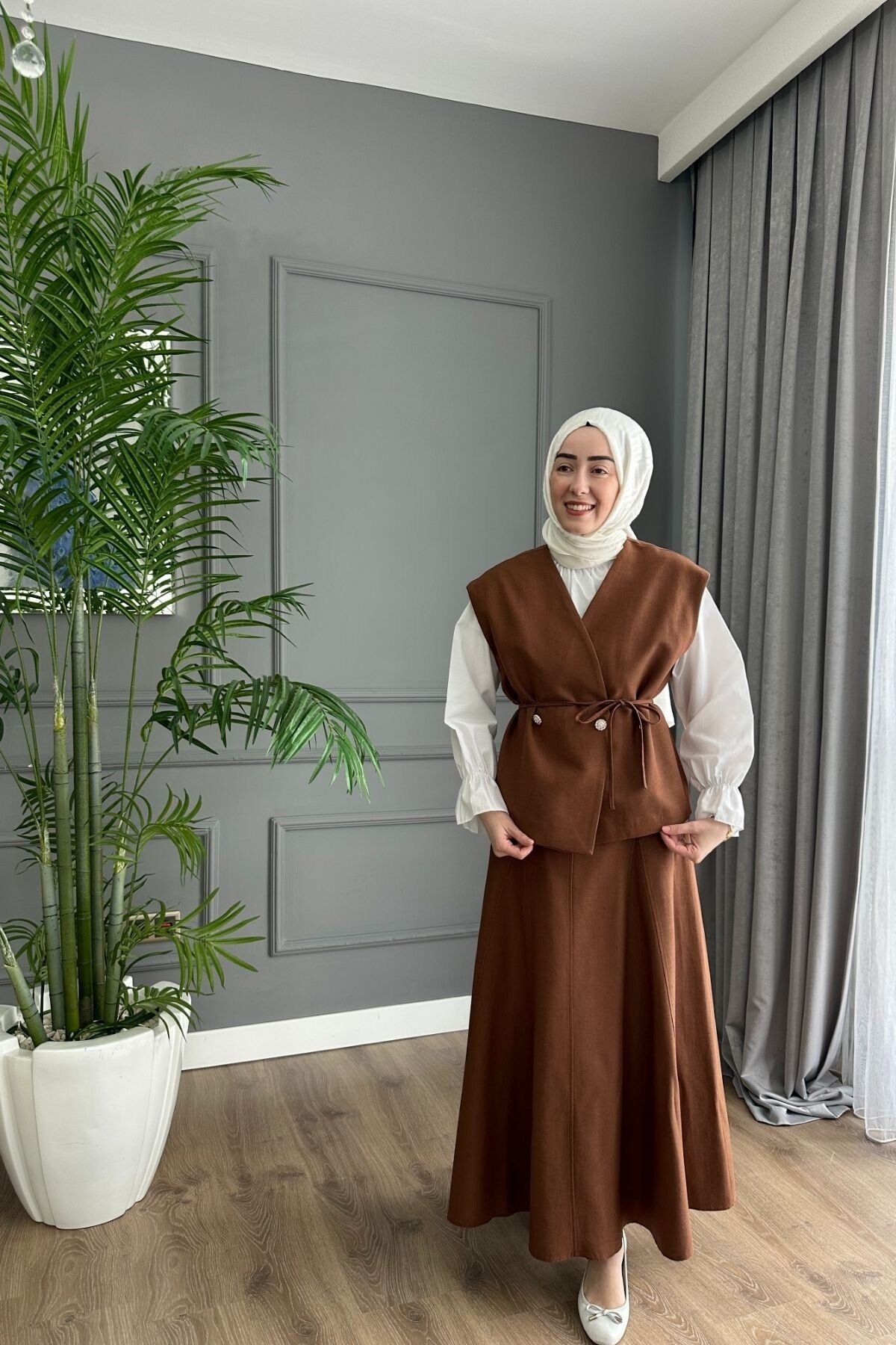 KRİSTAL YELEK TAKIM 3044 KAHVE