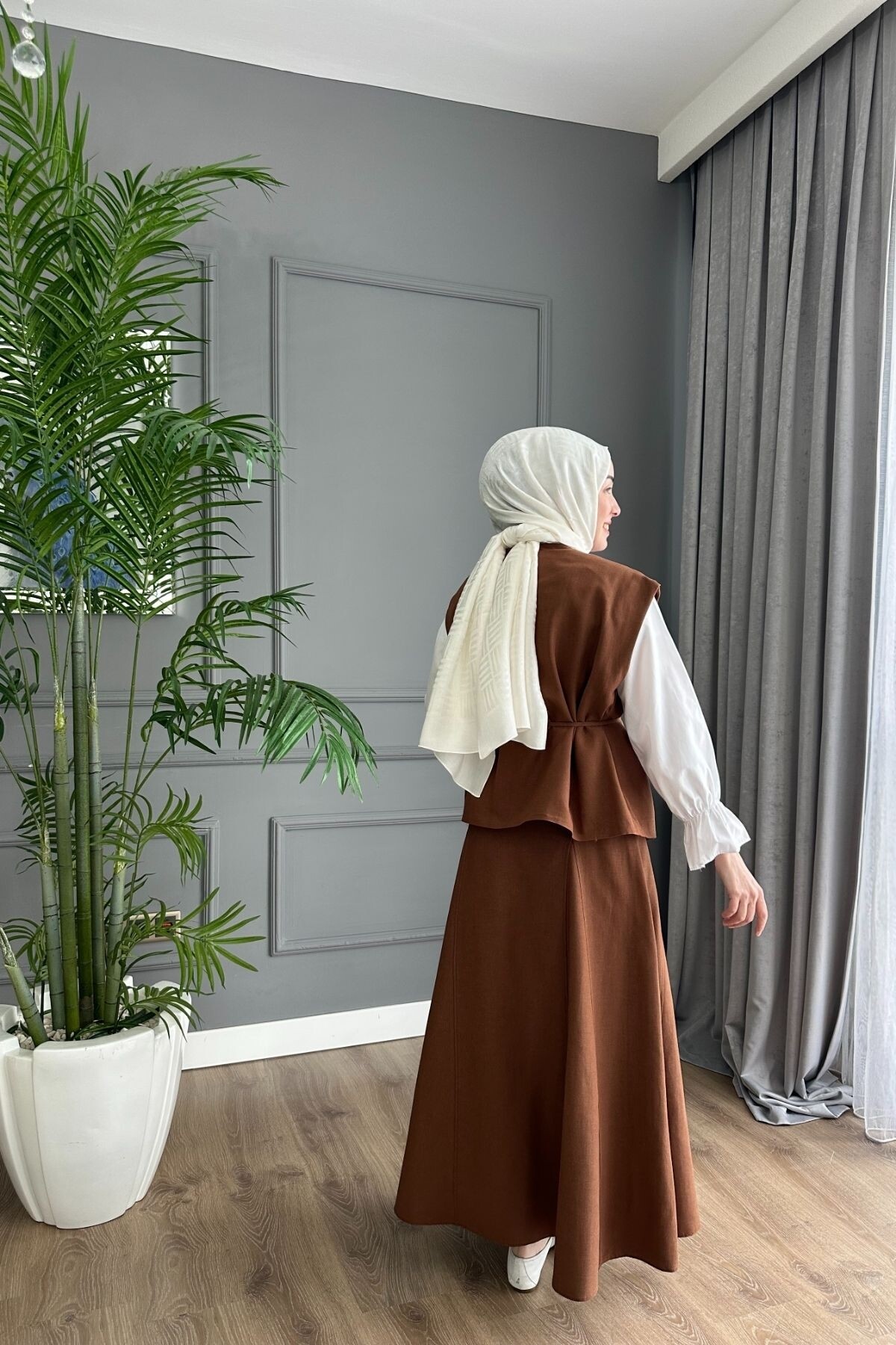 KRİSTAL YELEK TAKIM 3044 KAHVE