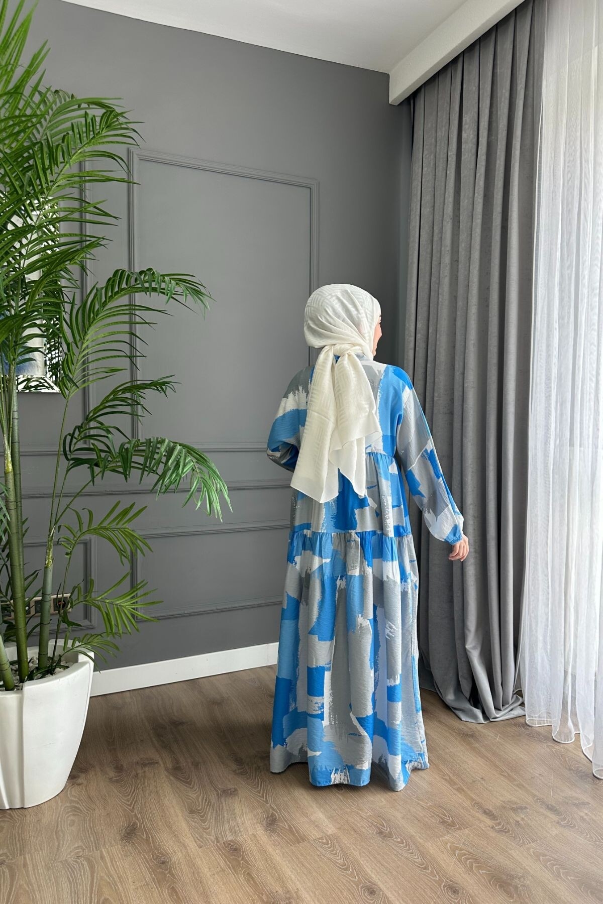 LENA MODEL MODAL KUMAŞ  ELBİSE MAVİ