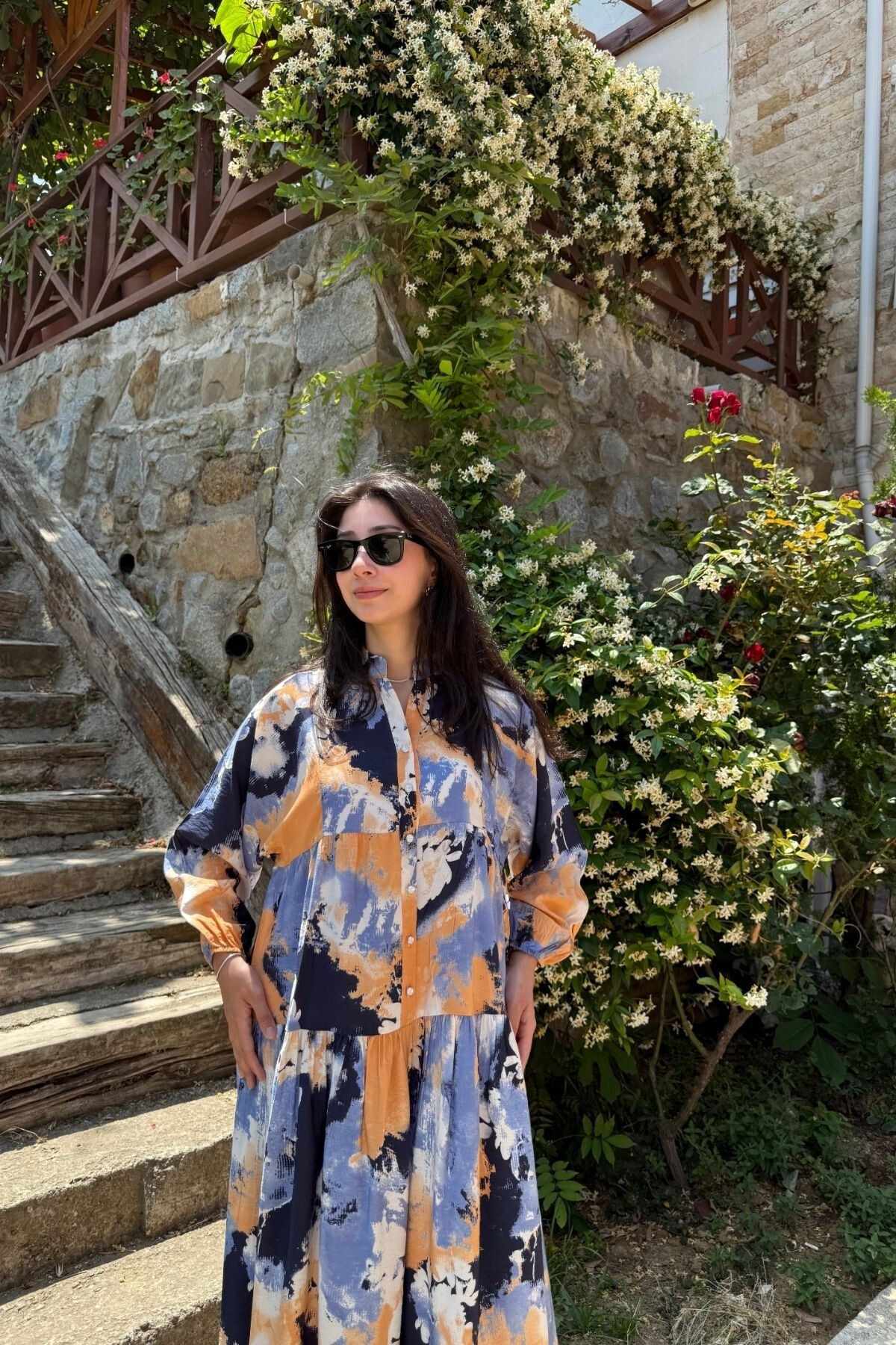 LİSA MODEL MANGO KUMAŞ ELBİSE MAVİ