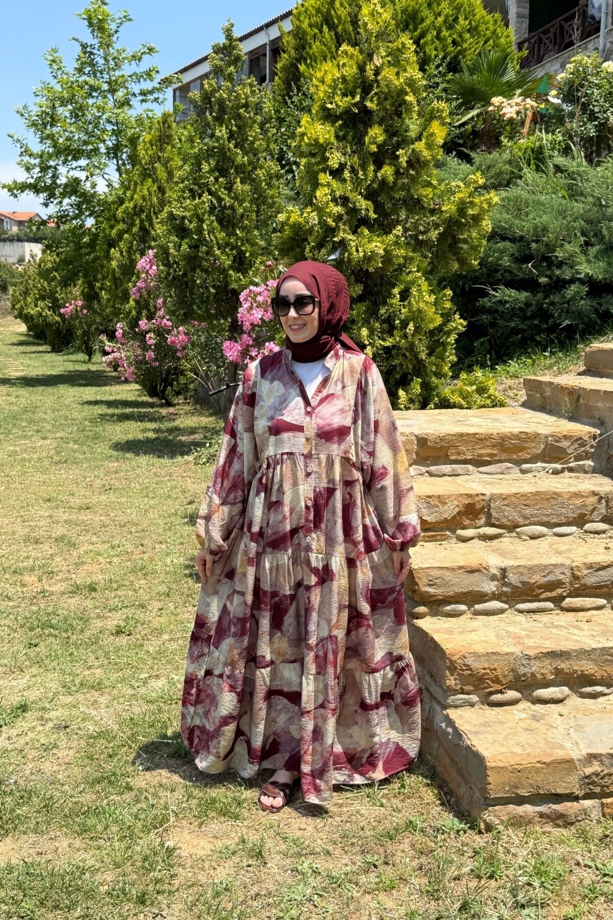 MAİ MODEL MANGO KUMAŞ ELBİSE BORDO