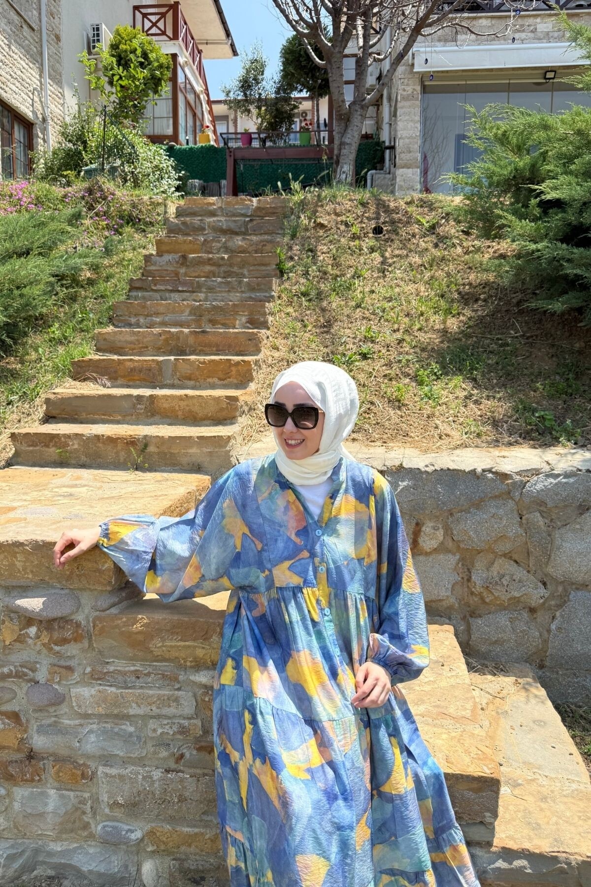 MAİ MODEL MANGO KUMAŞ ELBİSE MAVİ