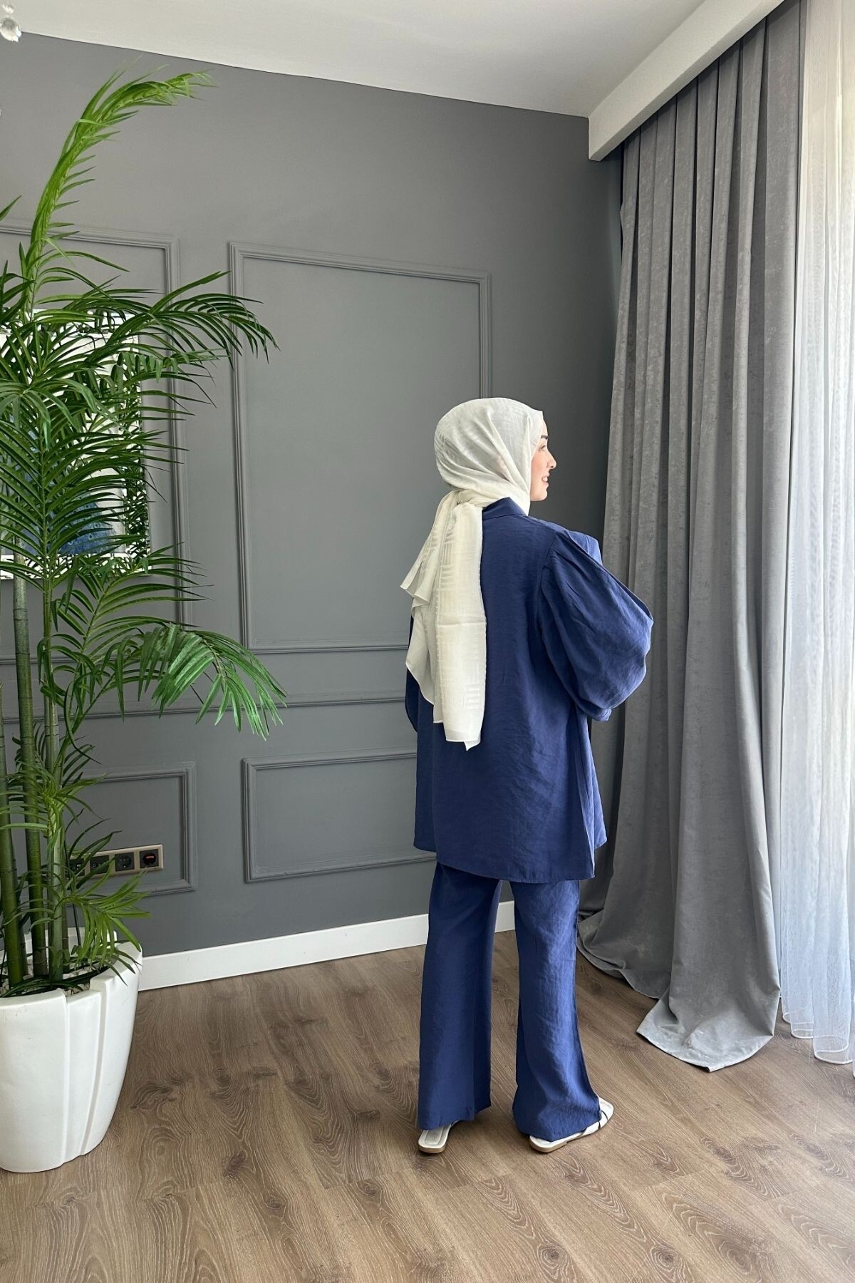 MODAL KUMAŞ DÜĞMELİ TAKIM 3026  İNDİGO