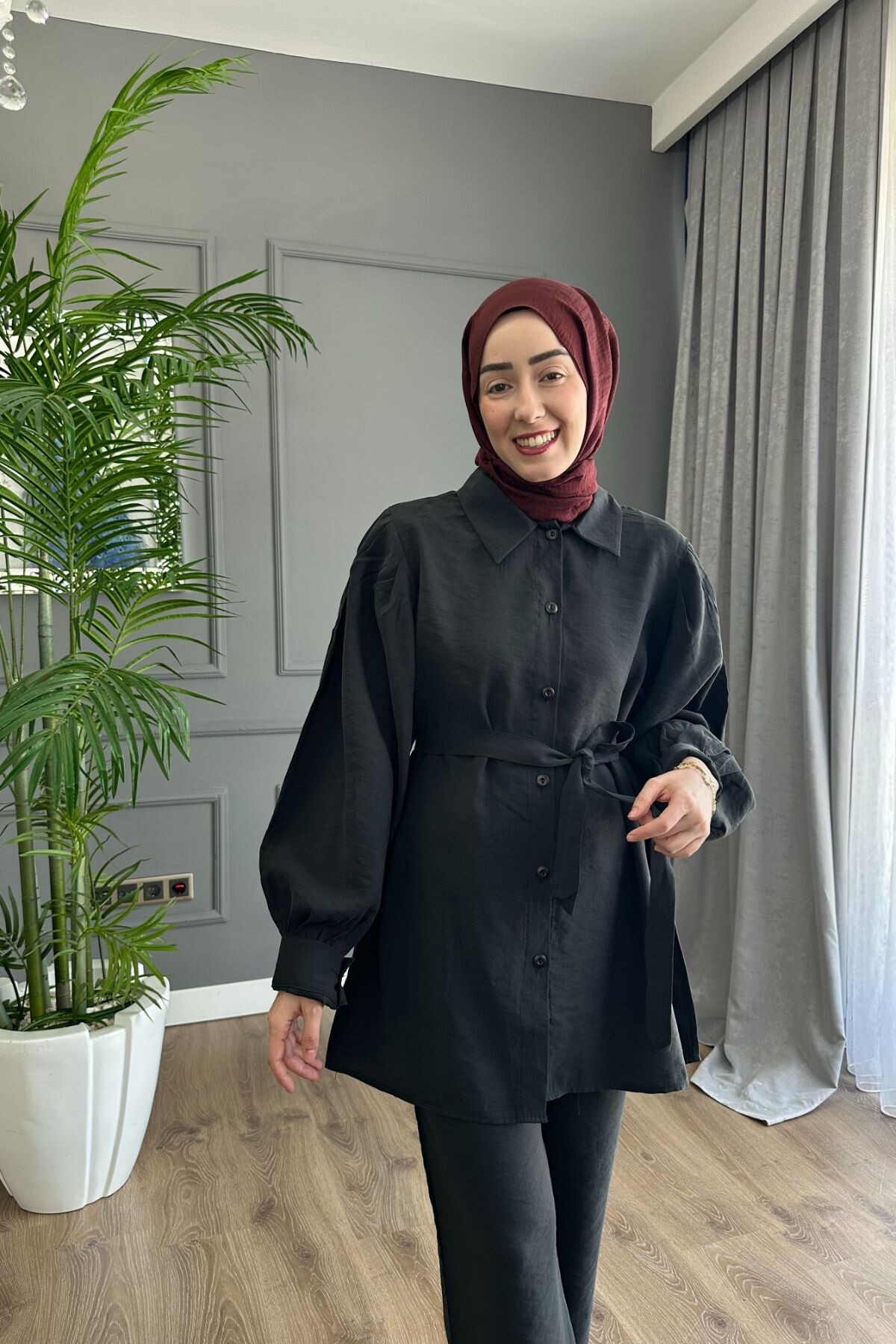 MODAL KUMAŞ DÜĞMELİ TAKIM 3026 SİYAH