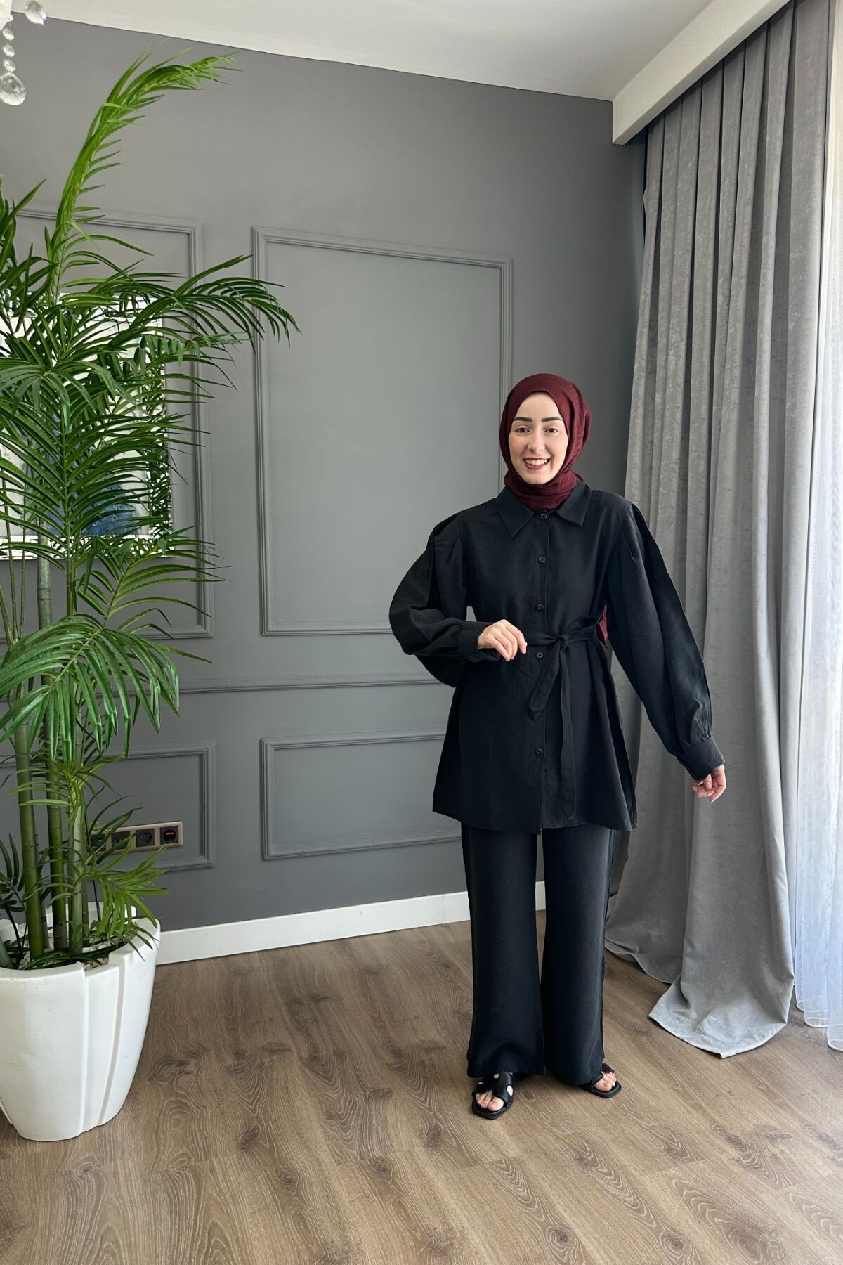 MODAL KUMAŞ DÜĞMELİ TAKIM 3026 SİYAH