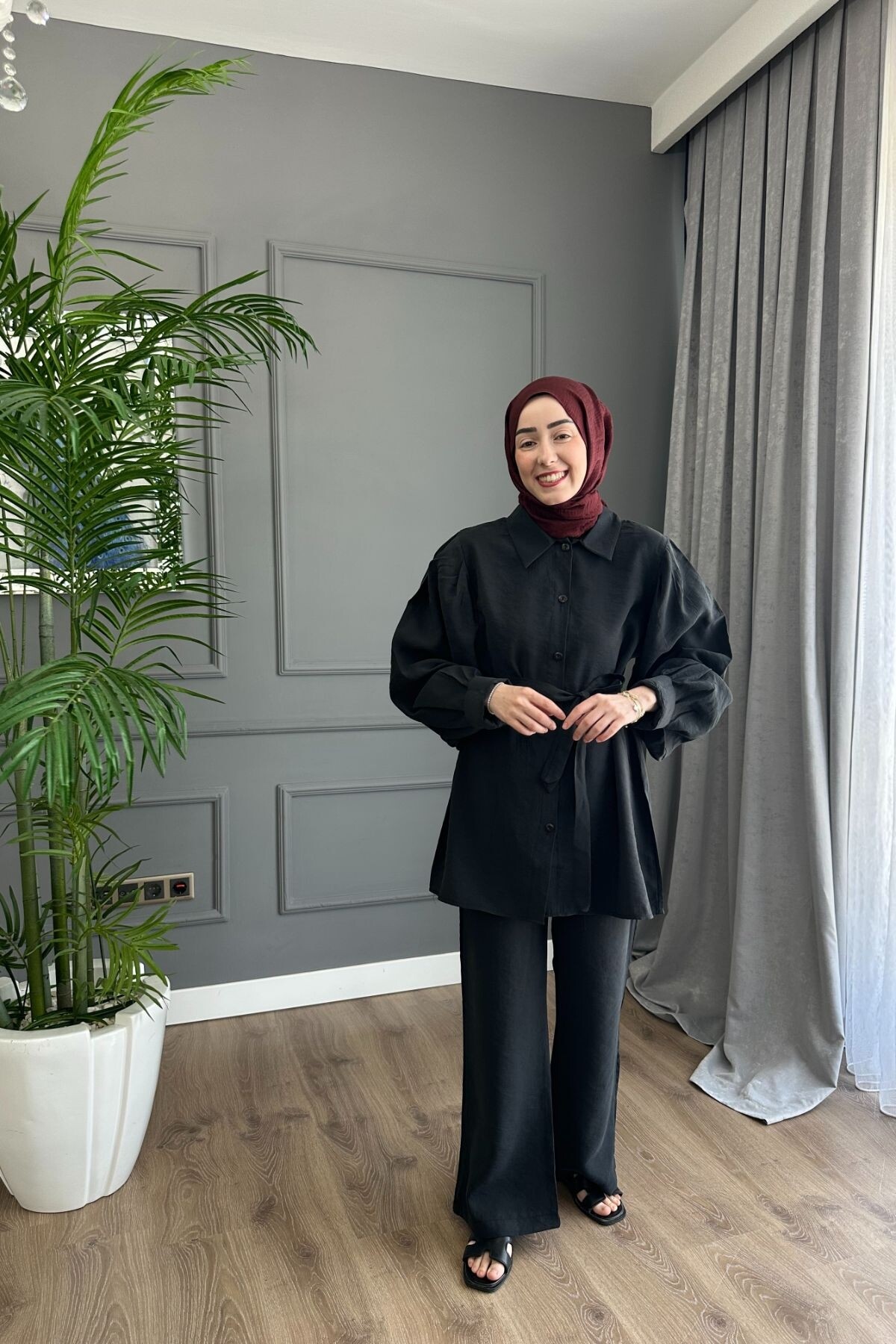 MODAL KUMAŞ DÜĞMELİ TAKIM 3026 SİYAH