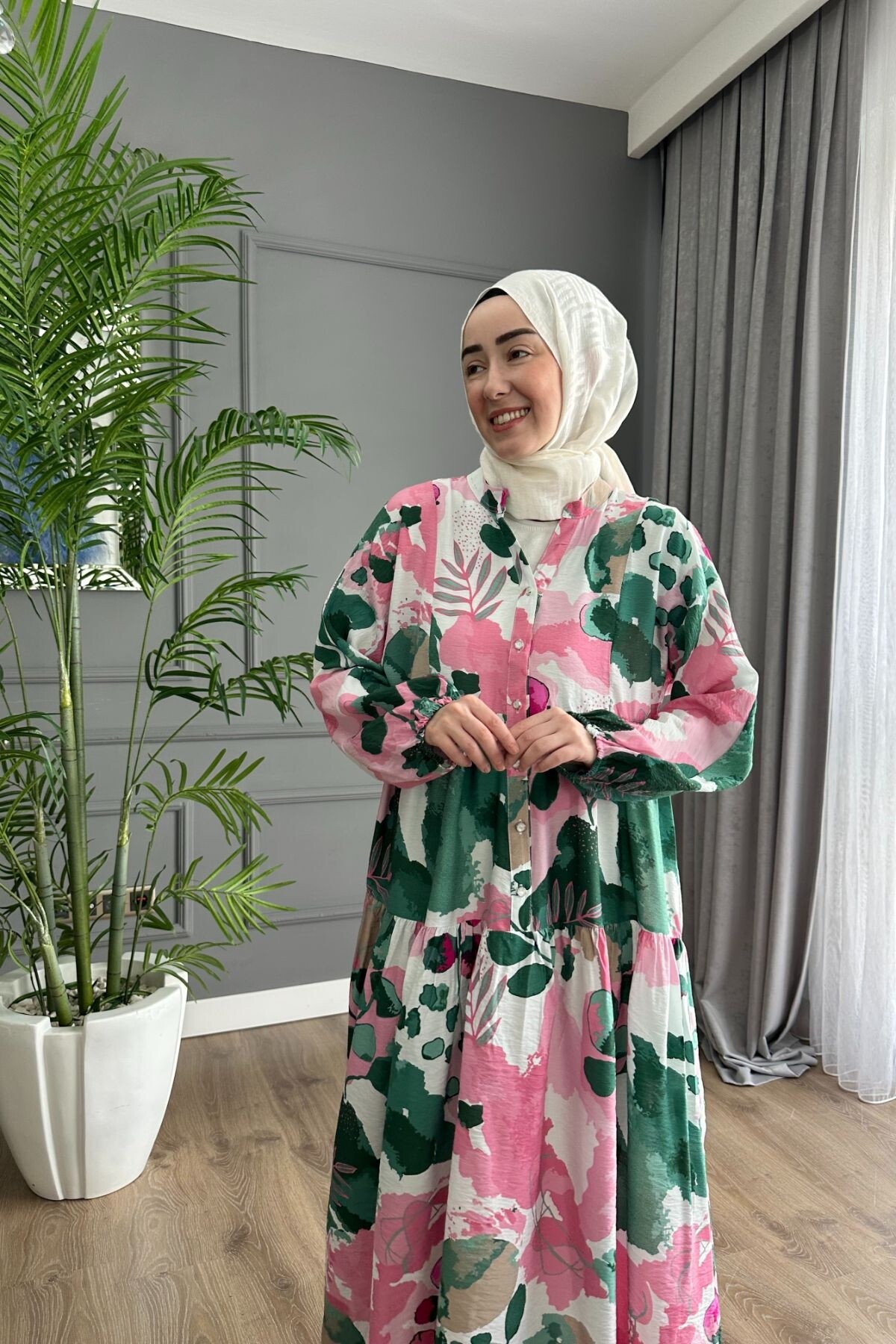 NOSS MODEL MODAL KUMAŞ ELBİSE PEMBE