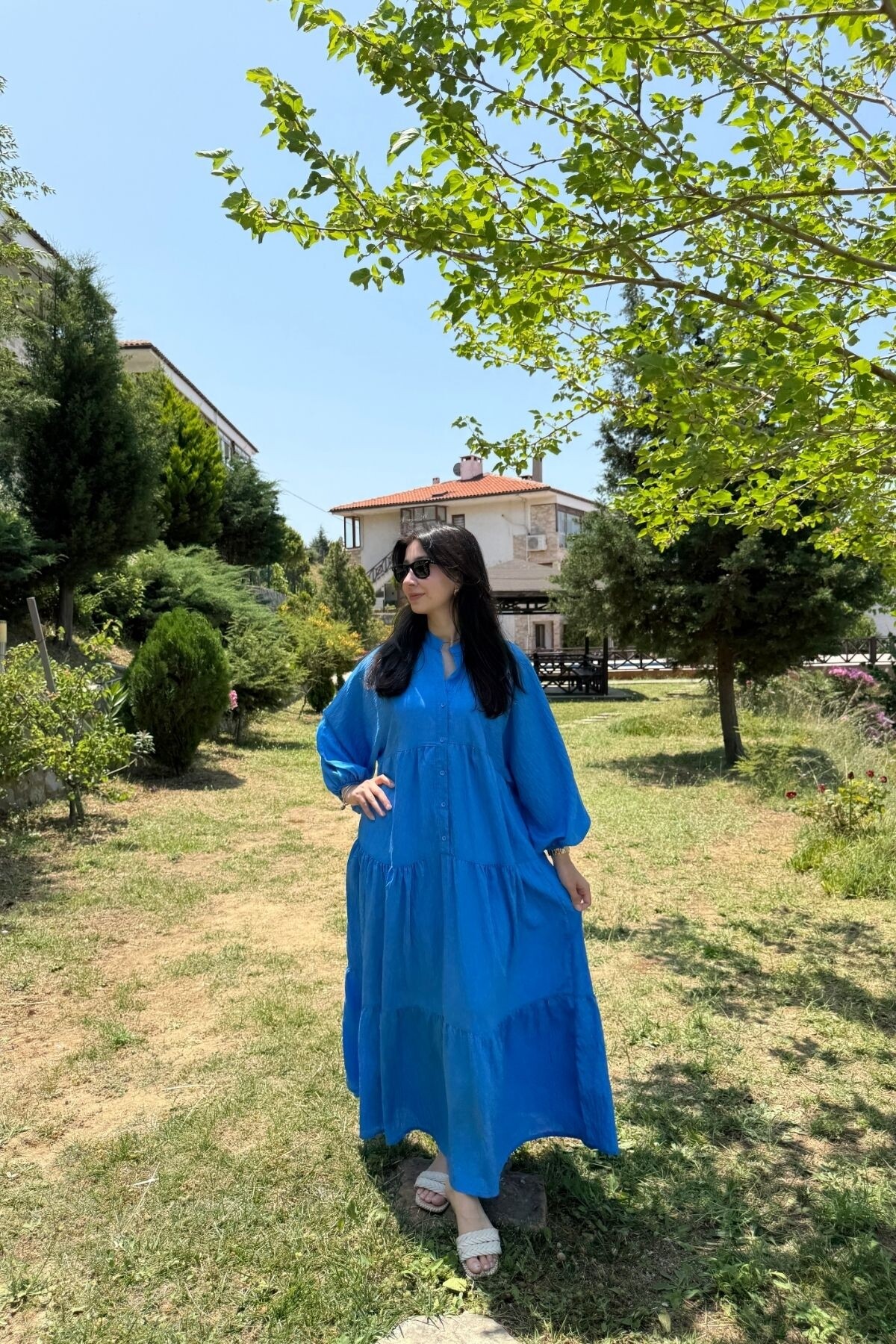 OVERSİZE VİSCON DÜZ MODEL MAVİ 