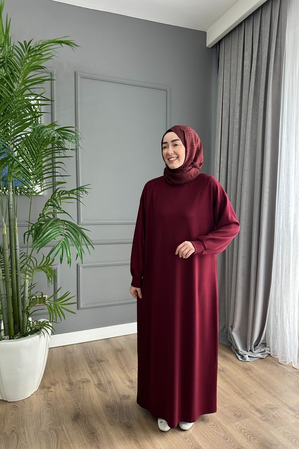 OYSHO ELBİSE 1506 BORDO