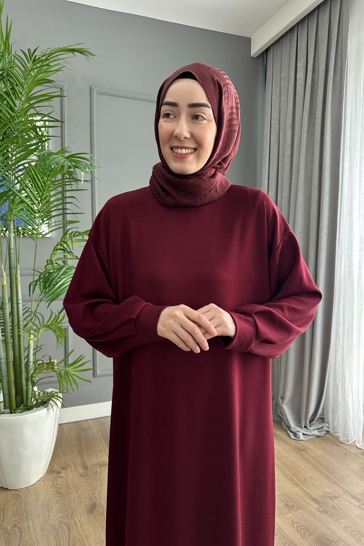 OYSHO ELBİSE 1506 BORDO