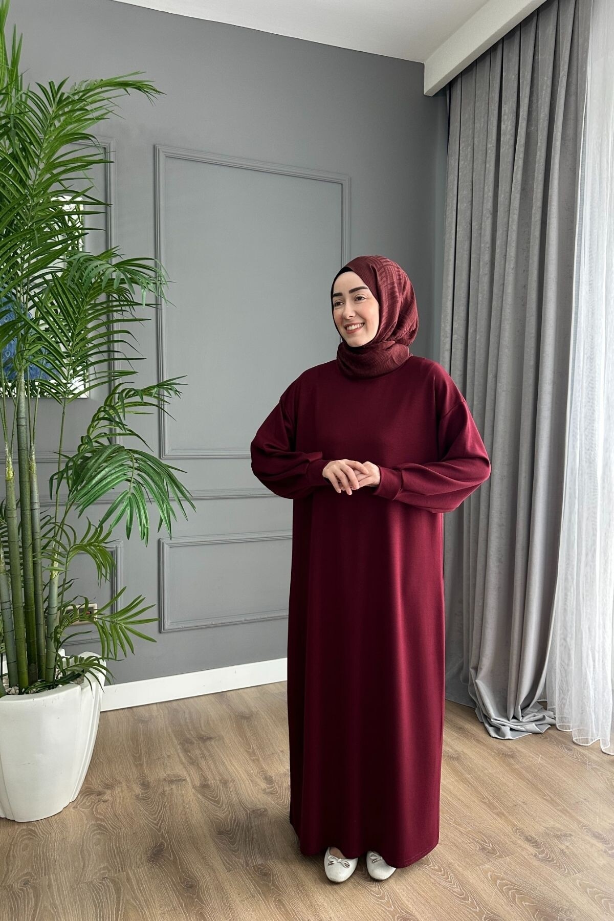 OYSHO ELBİSE 1506 BORDO