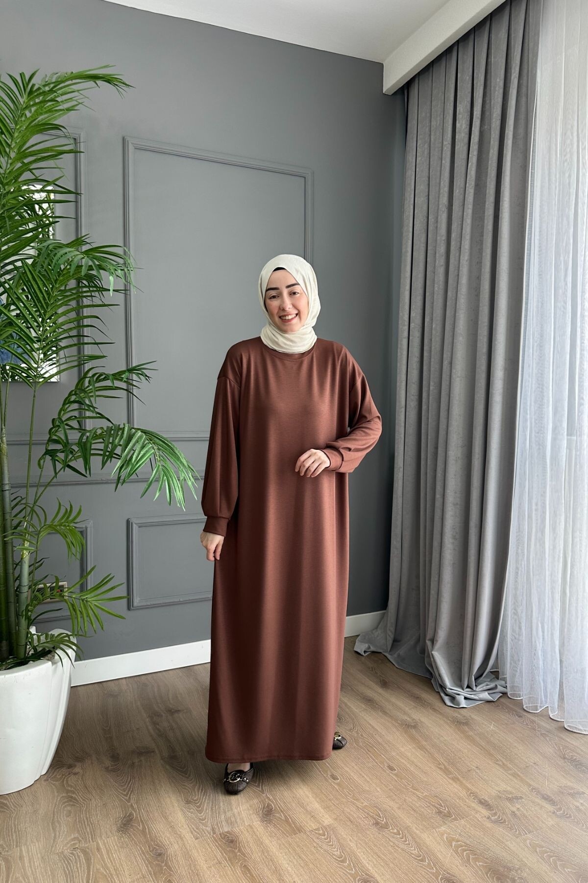 OYSHO ELBİSE 1506 KAHVE