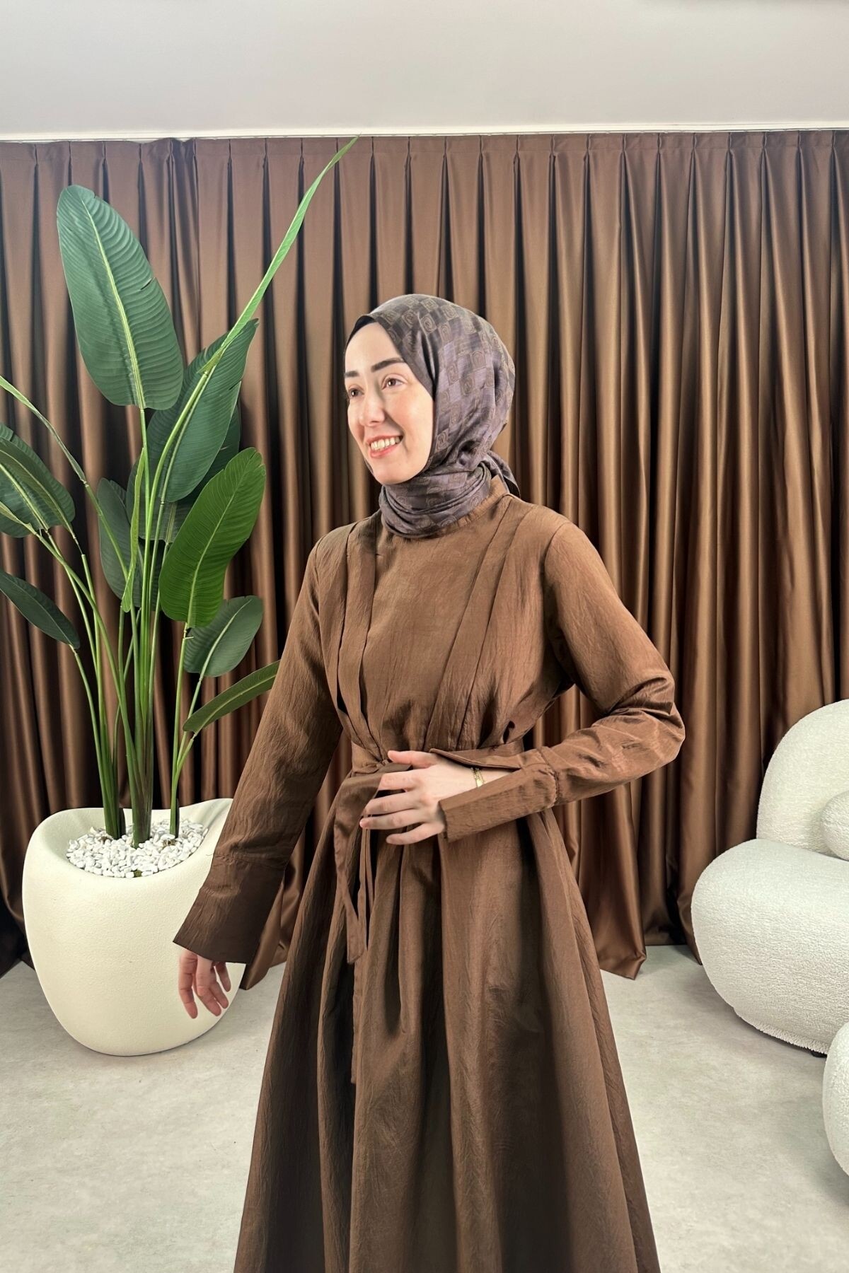 PRENSES ELBİSE 2078 KAHVE