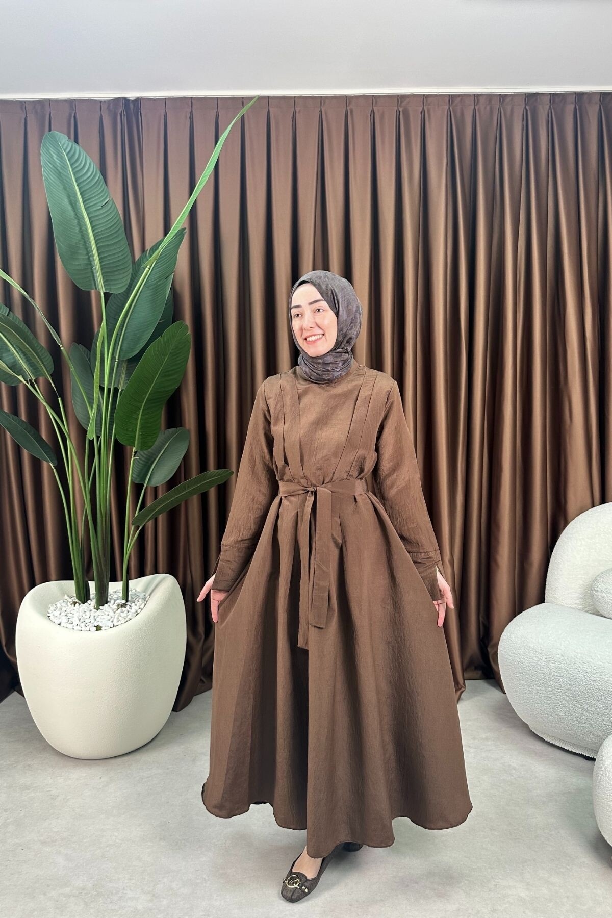 PRENSES ELBİSE 2078 KAHVE