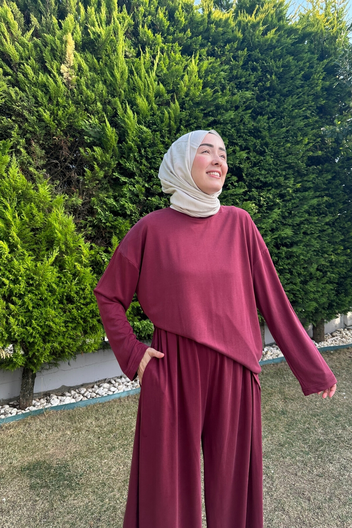 SAFİR MODEL ETEK PANTALON OYSHO TAKIM BORDO