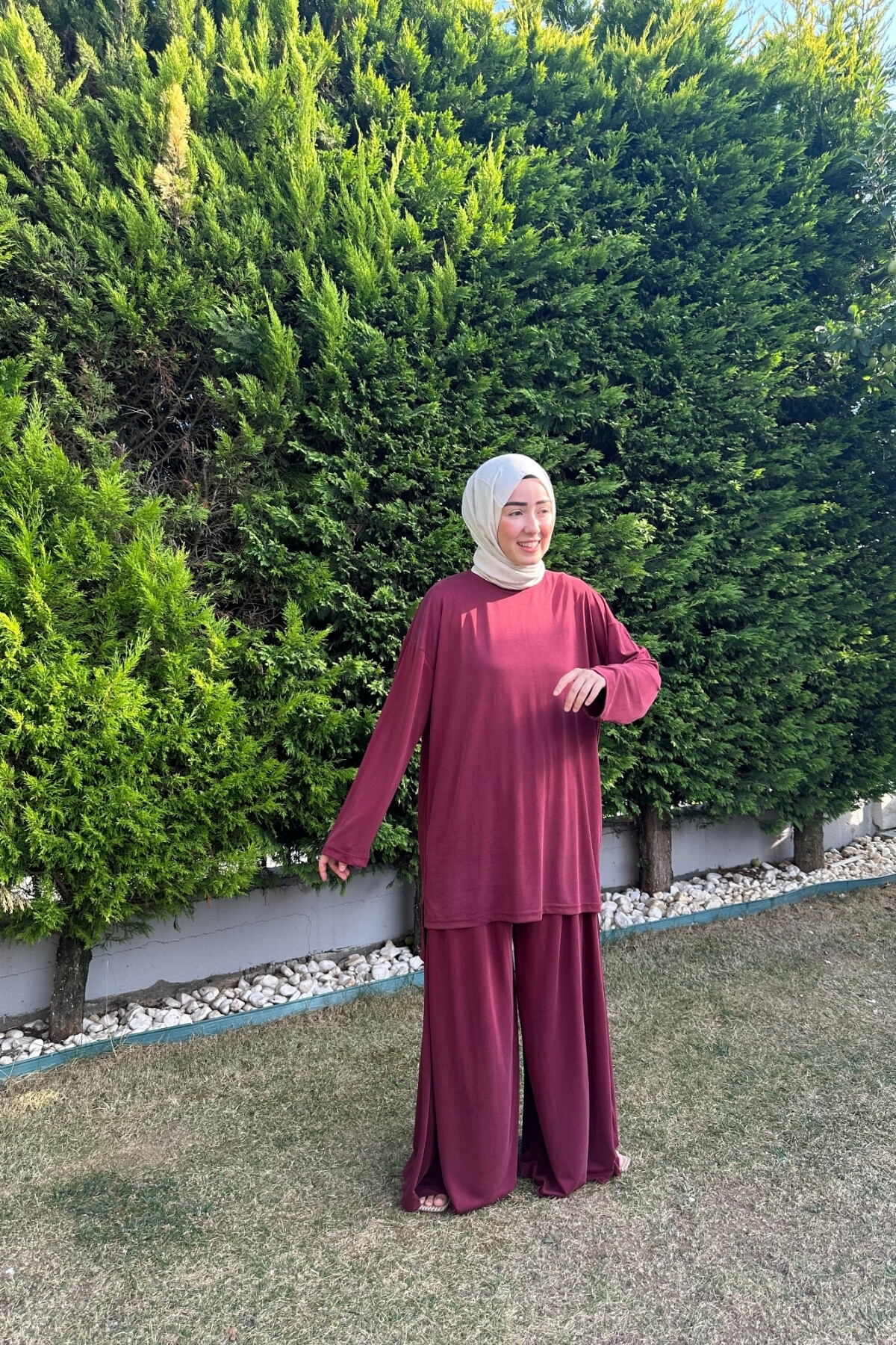 SAFİR MODEL ETEK PANTALON OYSHO TAKIM BORDO