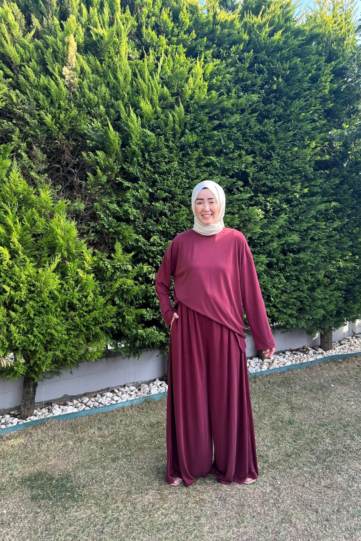 SAFİR MODEL ETEK PANTALON OYSHO TAKIM BORDO