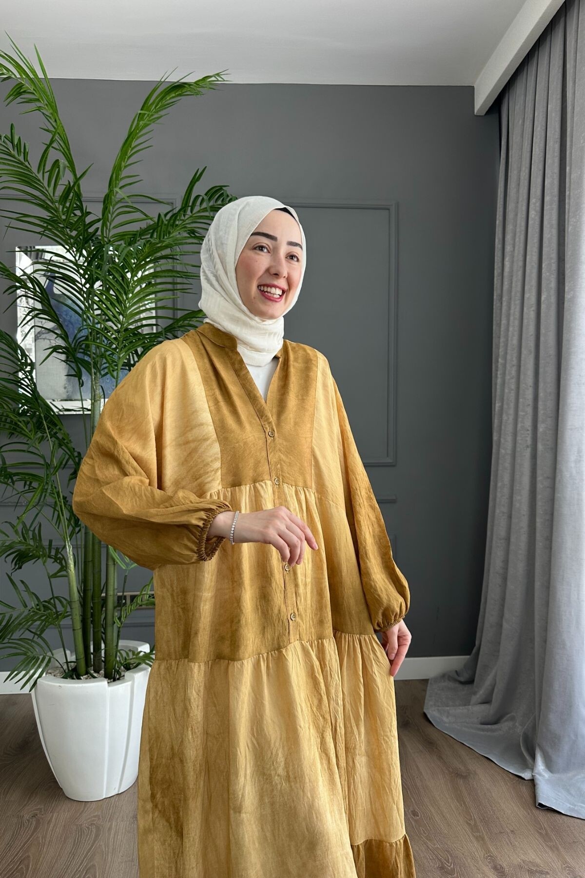 SANSA MODEL MANGO KUMAŞ  ELBİSE SARI