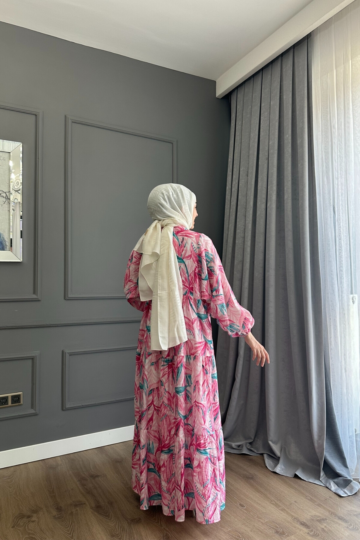 SİMAY MODEL MANGO KUMAŞ ELBİSE FUŞYA