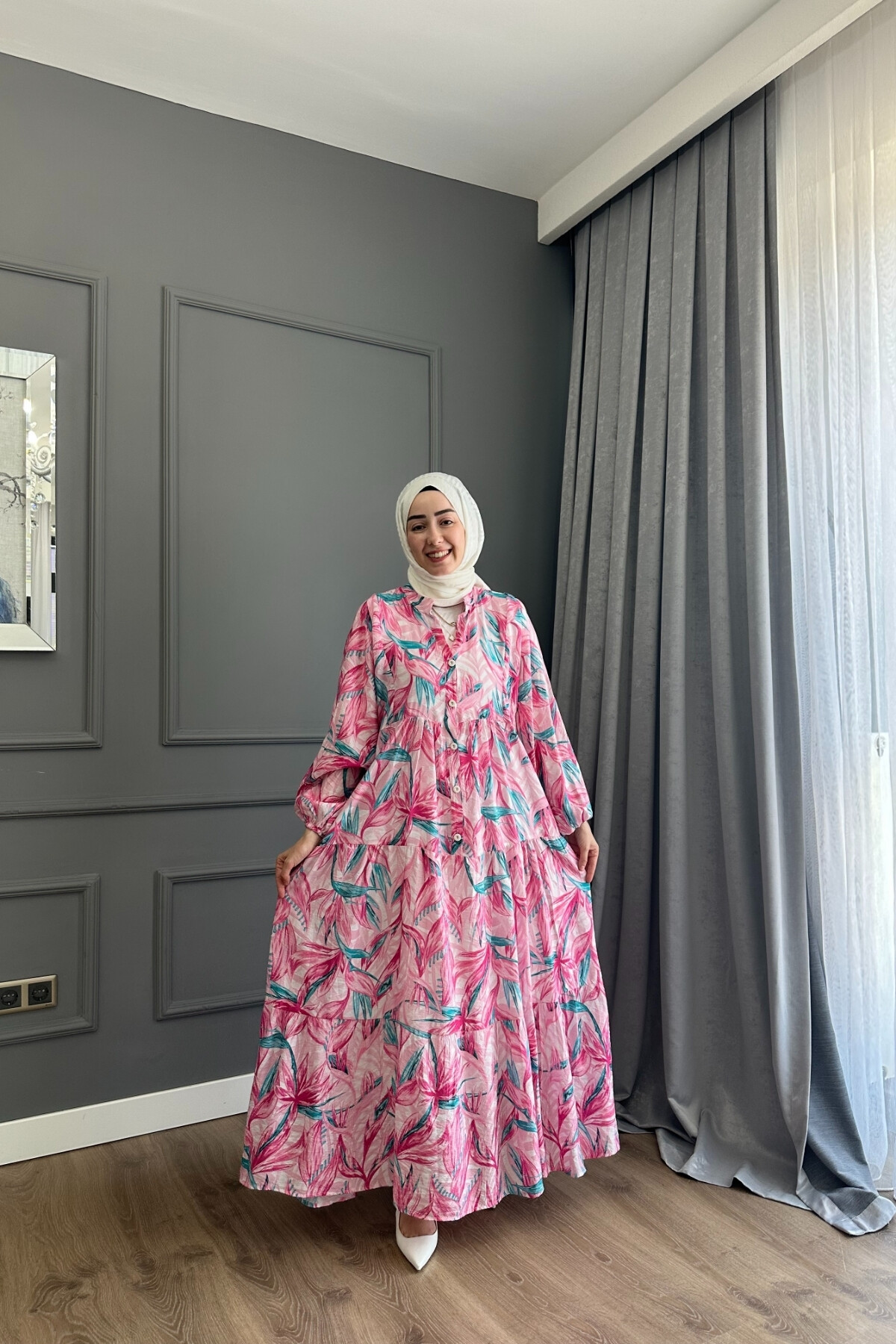 SİMAY MODEL MANGO KUMAŞ ELBİSE FUŞYA