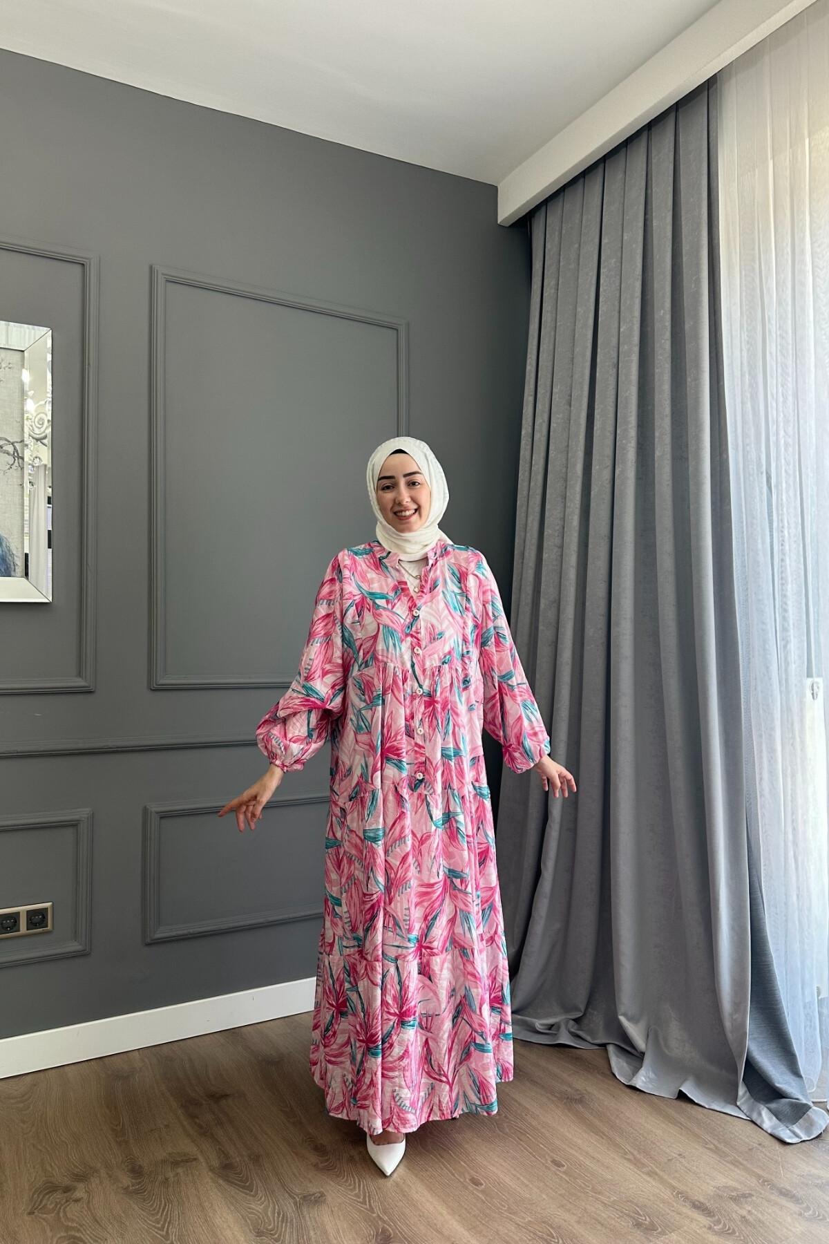 SİMAY MODEL MANGO KUMAŞ ELBİSE FUŞYA