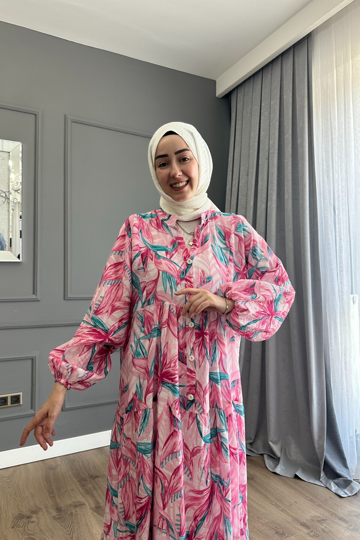 SİMAY MODEL MANGO KUMAŞ ELBİSE FUŞYA