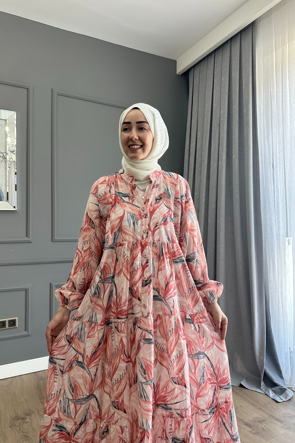 SİMAY MODEL MANGO KUMAŞ ELBİSE PUDRA