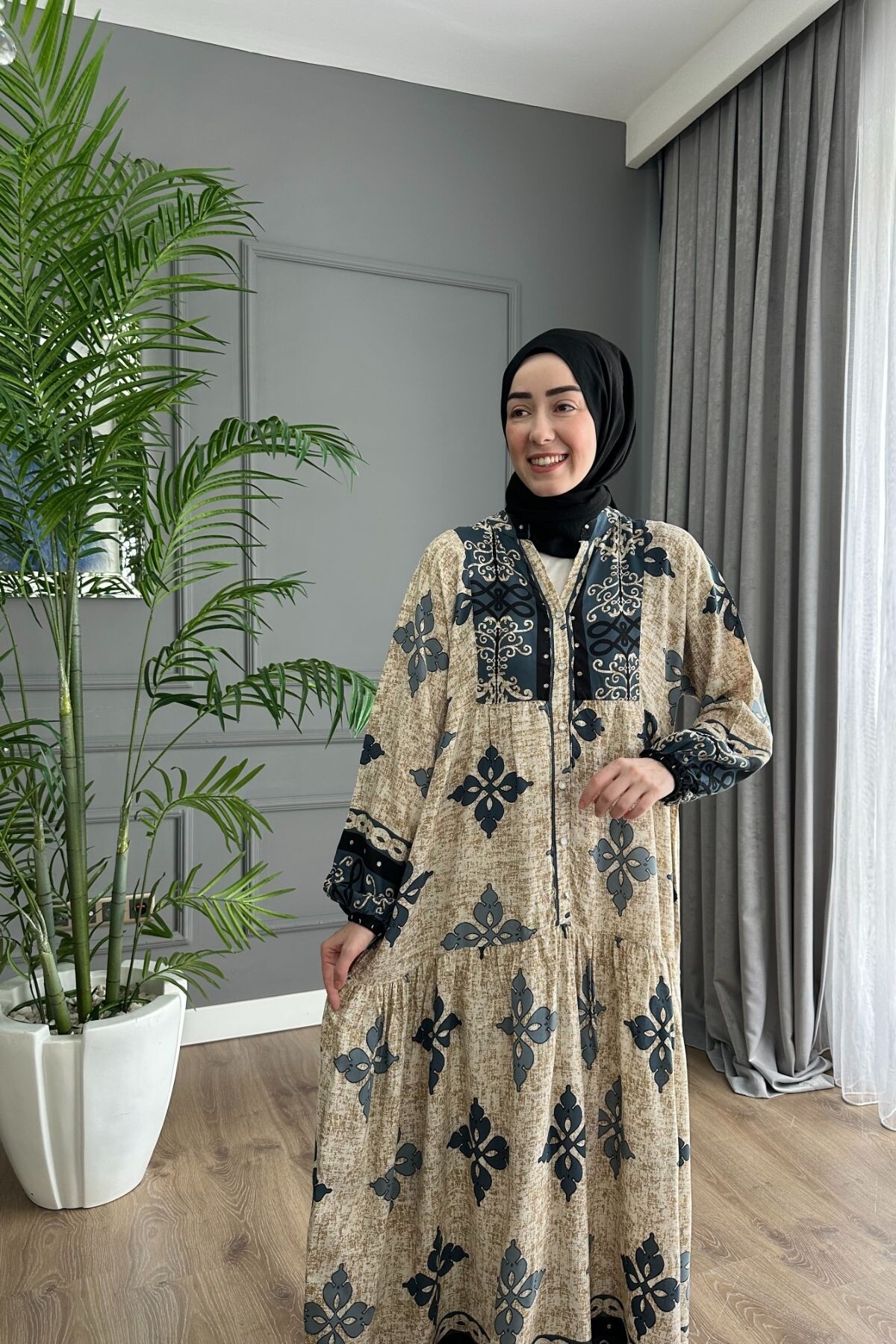 STELLA MODEL VİSCON ELBİSE ANTRASİT