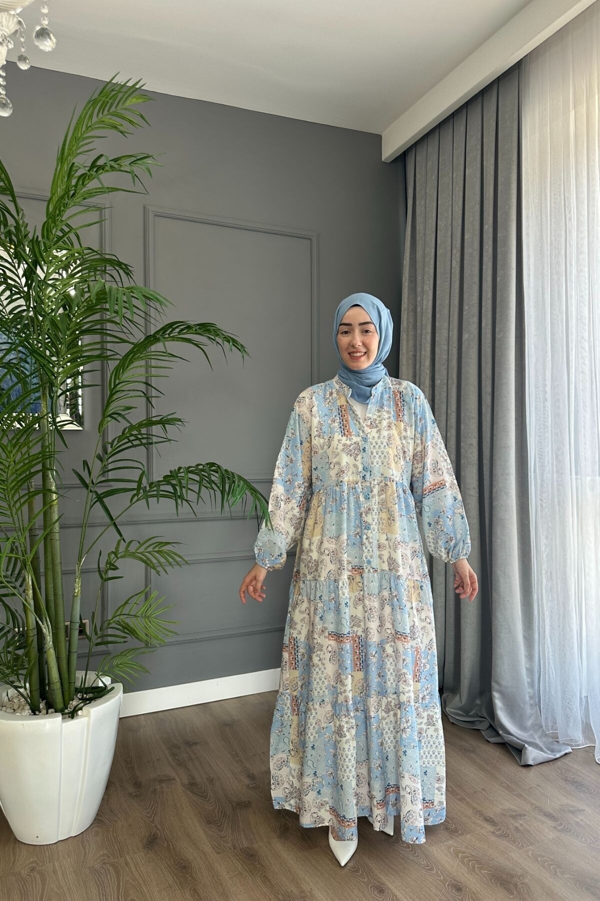 TWİST MODEL MANGO KUMAŞ ELBİSE MAVİ