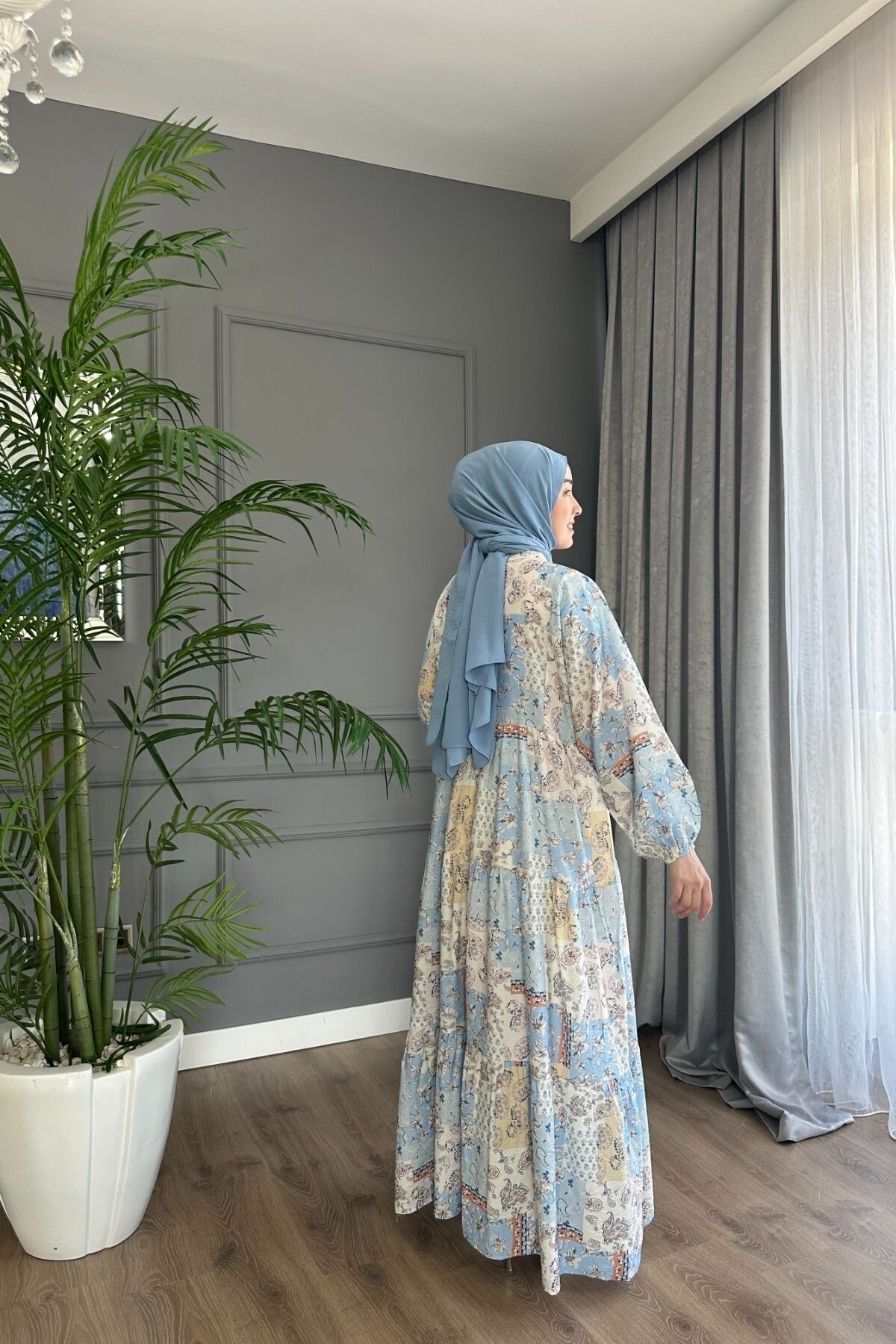 TWİST MODEL MANGO KUMAŞ ELBİSE MAVİ