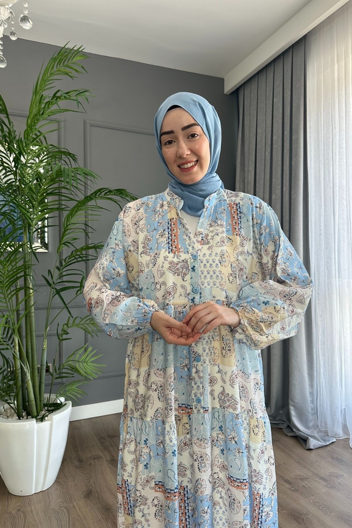 TWİST MODEL MANGO KUMAŞ ELBİSE MAVİ