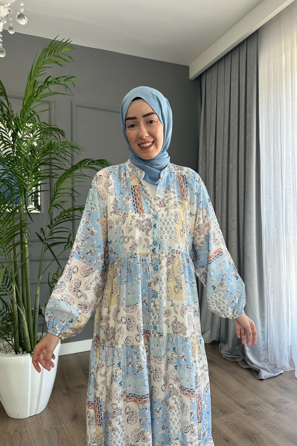 TWİST MODEL MANGO KUMAŞ ELBİSE MAVİ