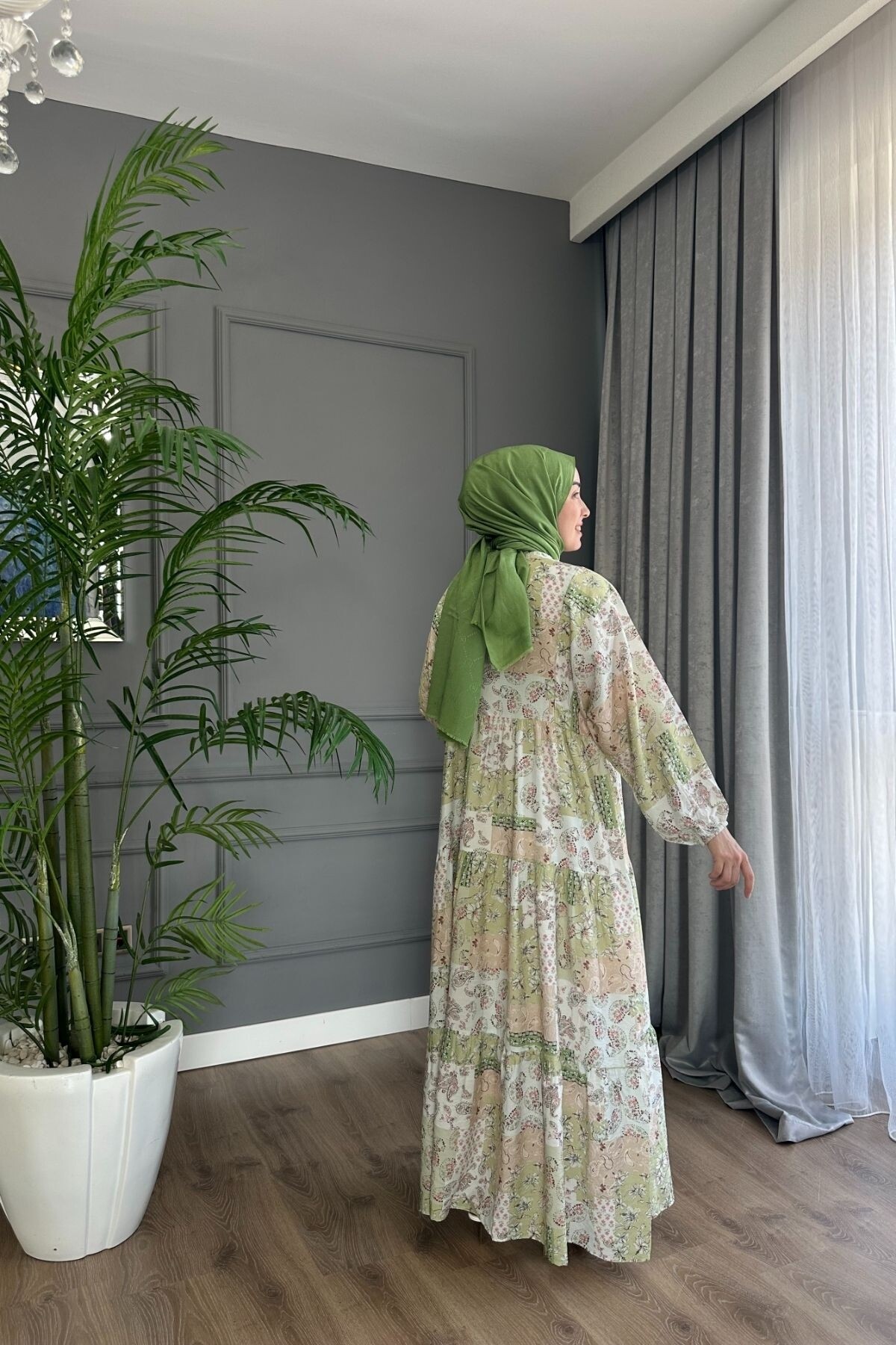 TWİST MODEL MANGO KUMAŞ ELBİSE YEŞİL