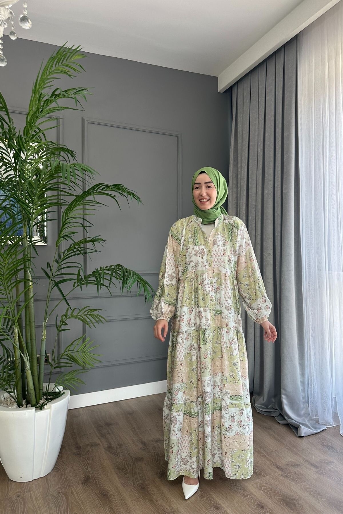 TWİST MODEL MANGO KUMAŞ ELBİSE YEŞİL