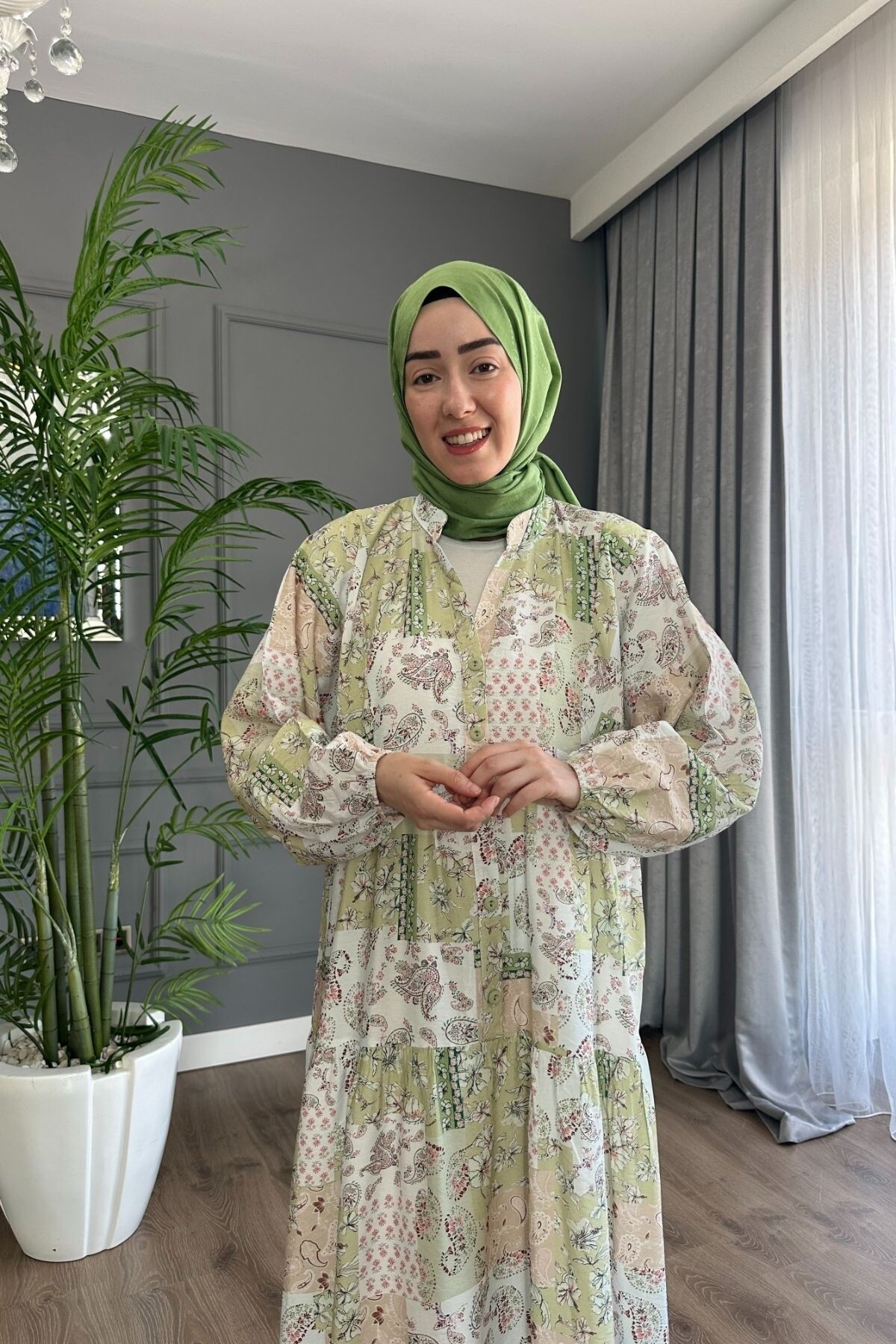 TWİST MODEL MANGO KUMAŞ ELBİSE YEŞİL