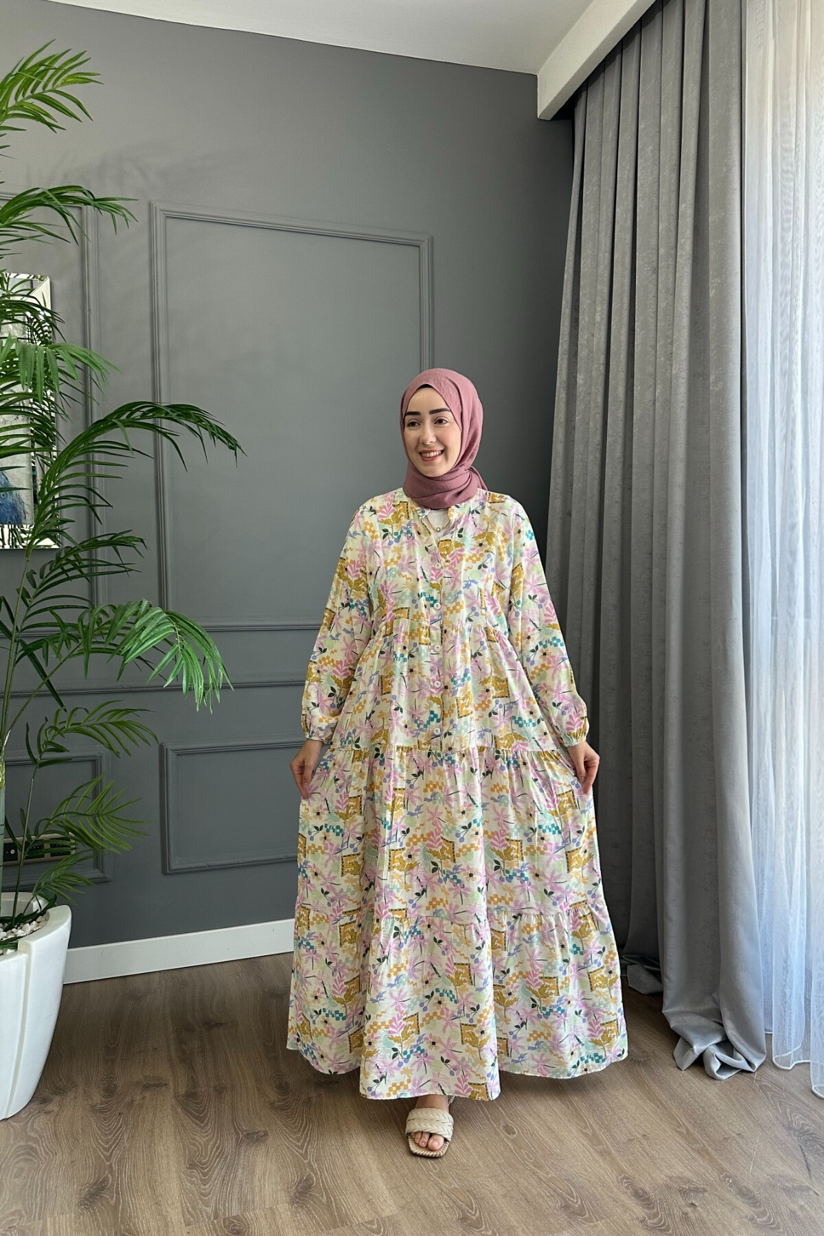 YAPBOZ MODEL MANGO KUMAŞ ELBİSE SARI