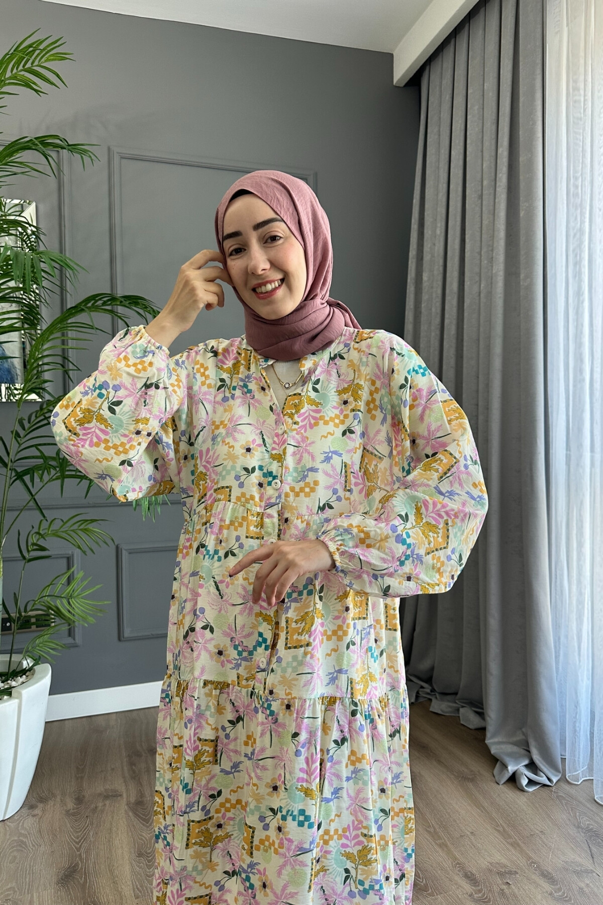 YAPBOZ MODEL MANGO KUMAŞ ELBİSE SARI