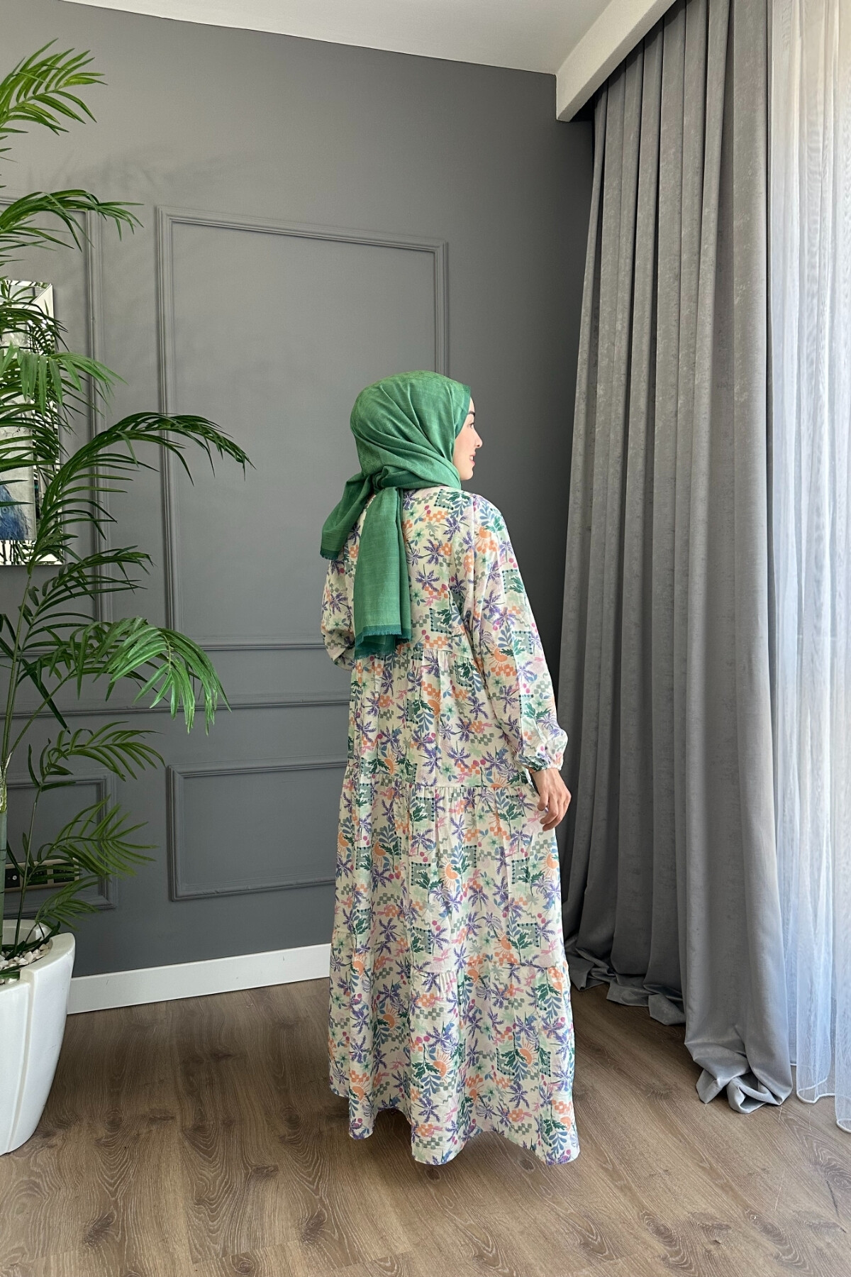 YAPBOZ MODEL MANGO KUMAŞ ELBİSE YEŞİL