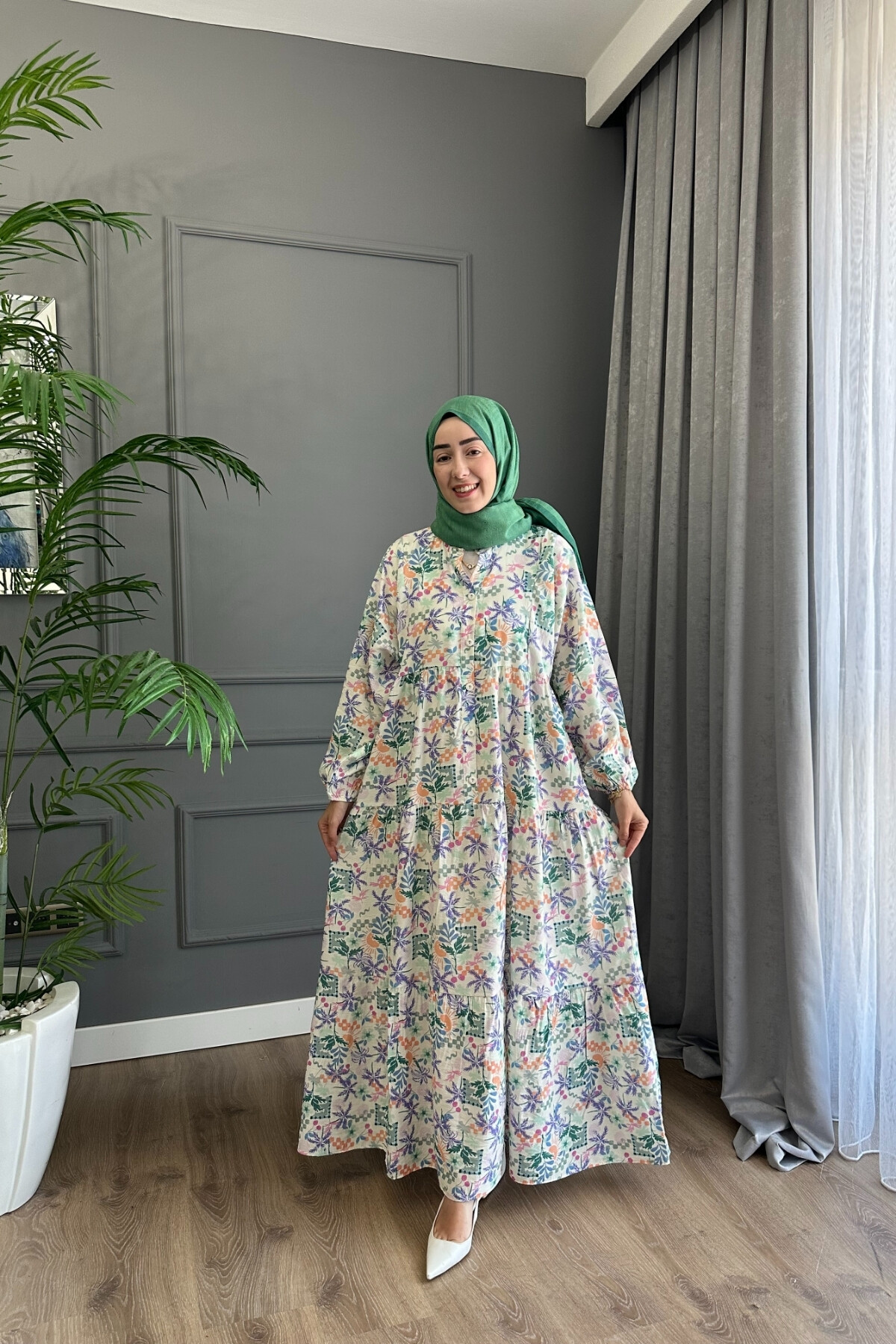 YAPBOZ MODEL MANGO KUMAŞ ELBİSE YEŞİL