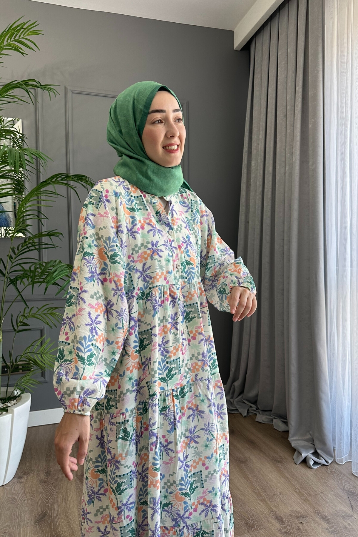 YAPBOZ MODEL MANGO KUMAŞ ELBİSE YEŞİL