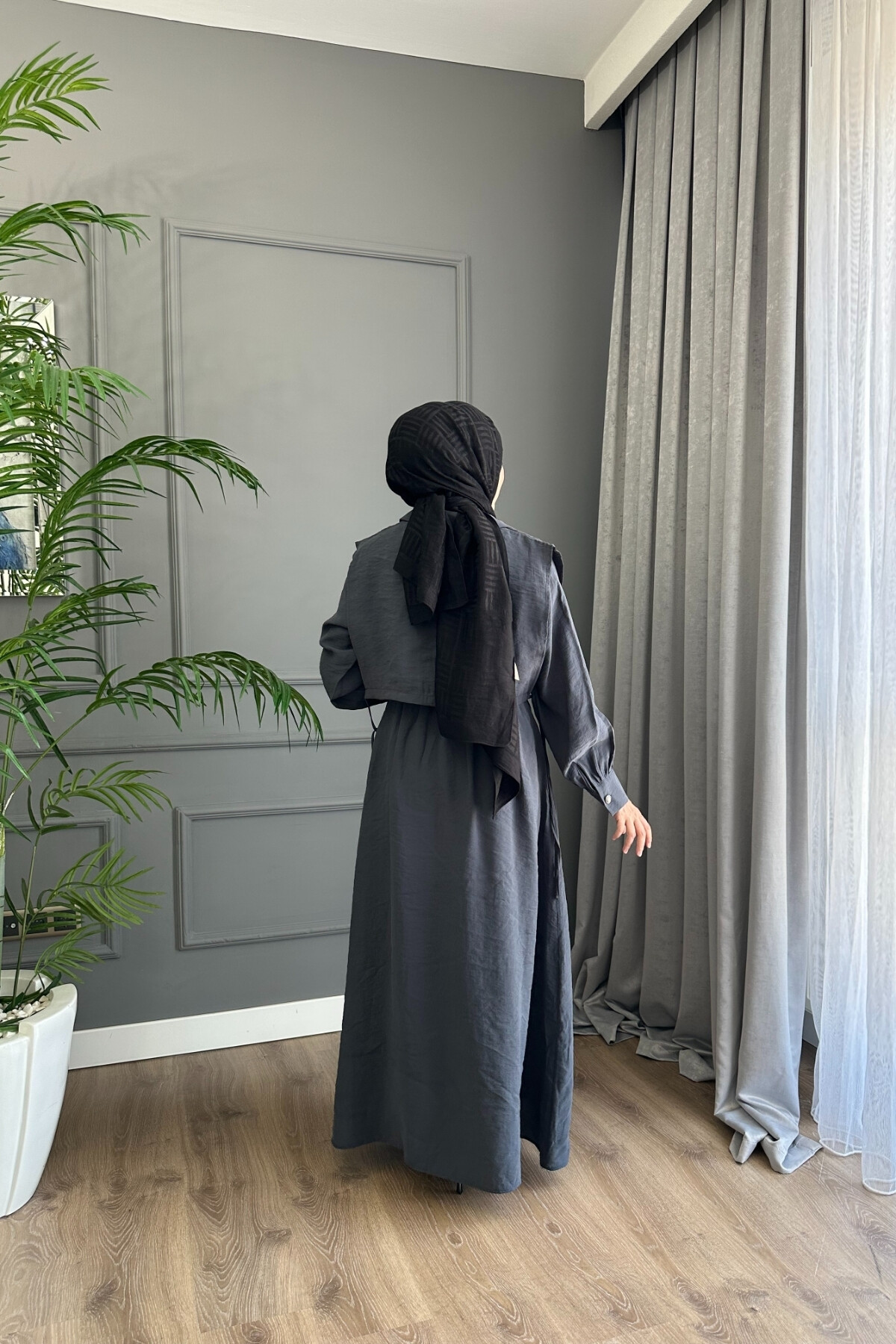 YELEK DETAYLI MODAL ELBİSE 1503 ANTRASİT