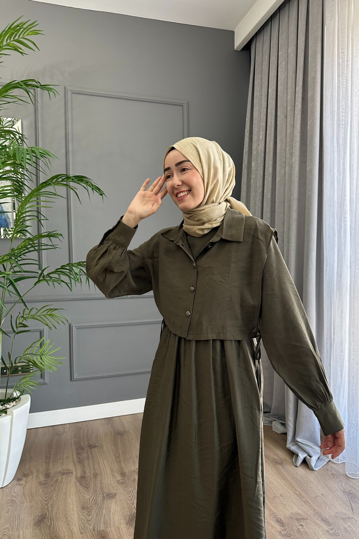 YELEK DETAYLI MODAL ELBİSE 1503 HAKİ