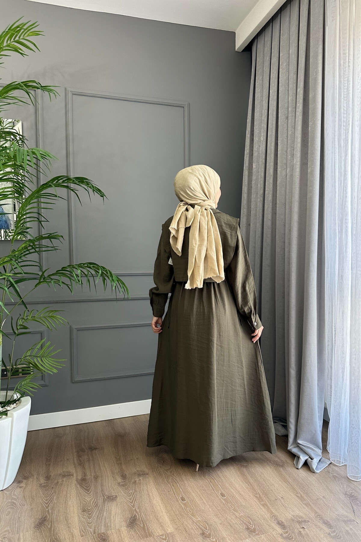 YELEK DETAYLI MODAL ELBİSE 1503 HAKİ